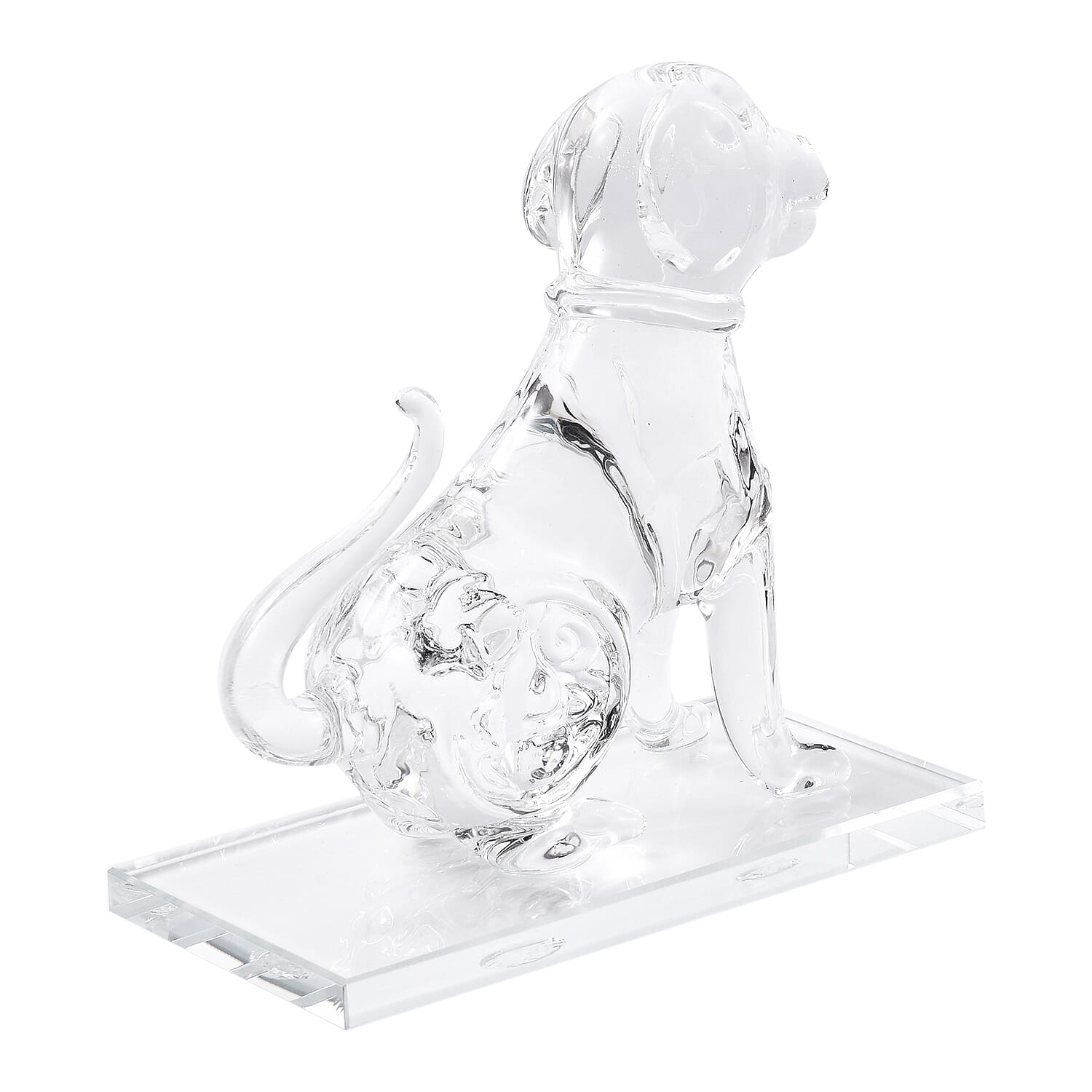 Decorative White Crystal Glass Dog on Square Stand (12x6x15cm)