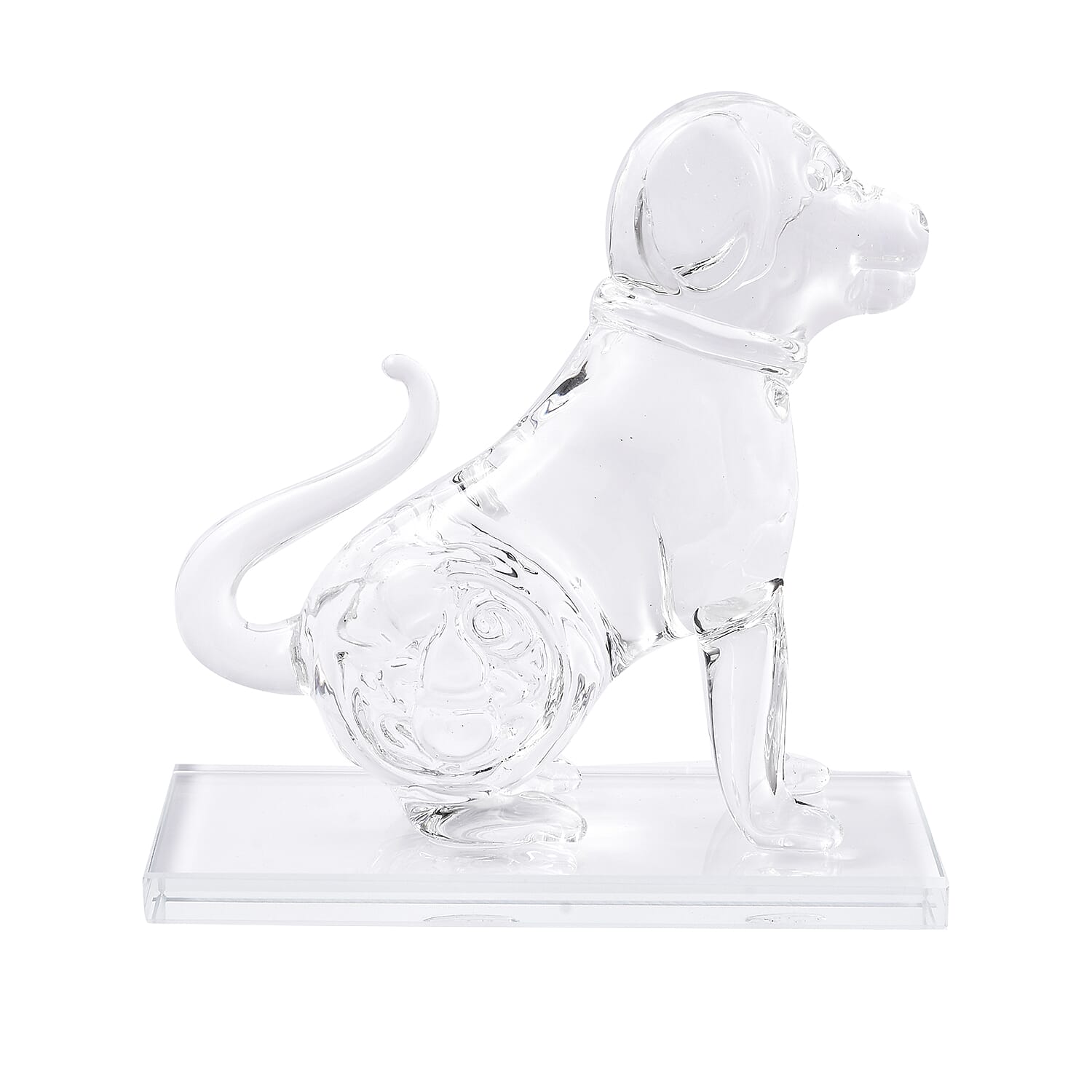 Decorative White Crystal Glass Dog on Square Stand (12x6x15cm)