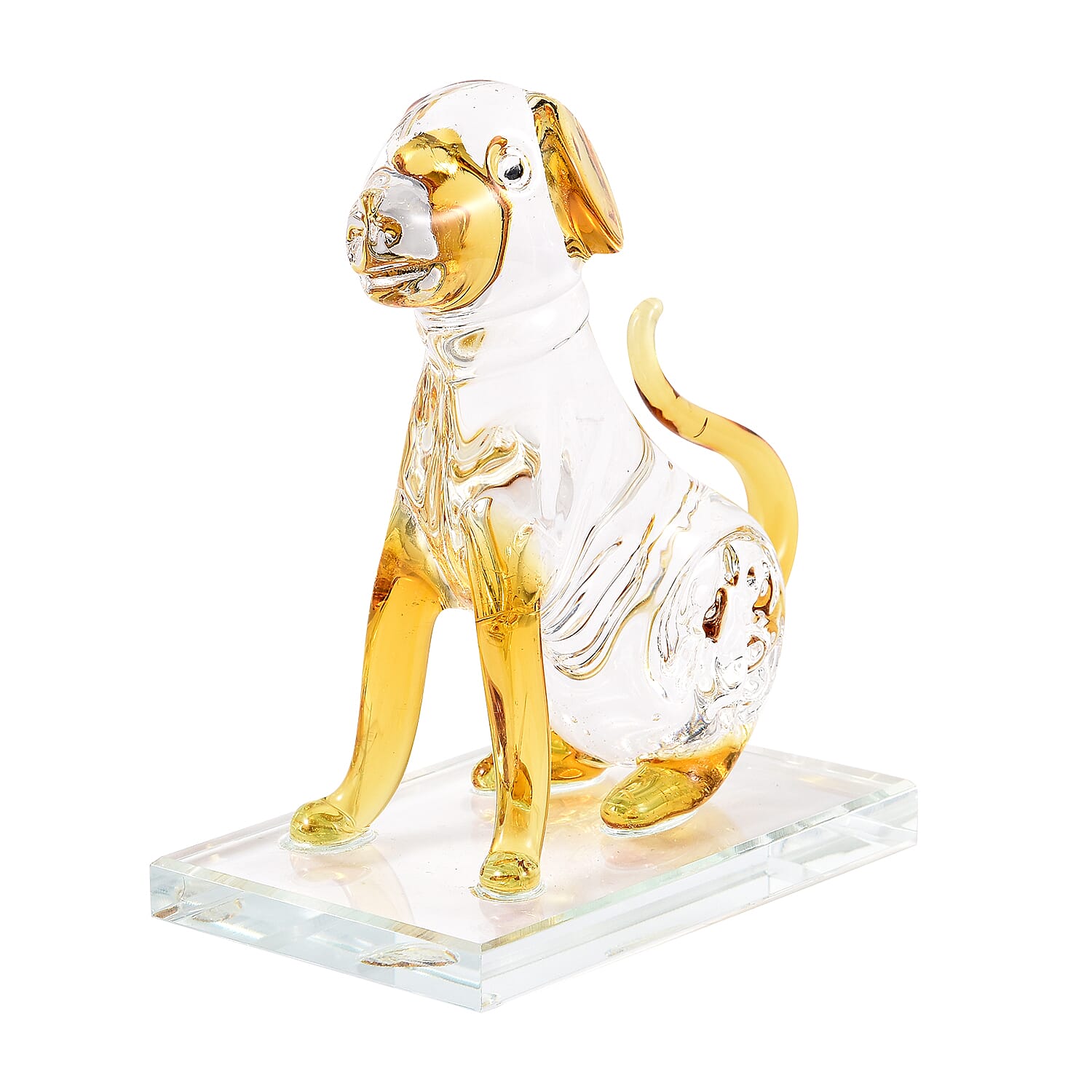 Decorative Yellow Crystal Glass Dog on Square Stand (12x6x15cm)