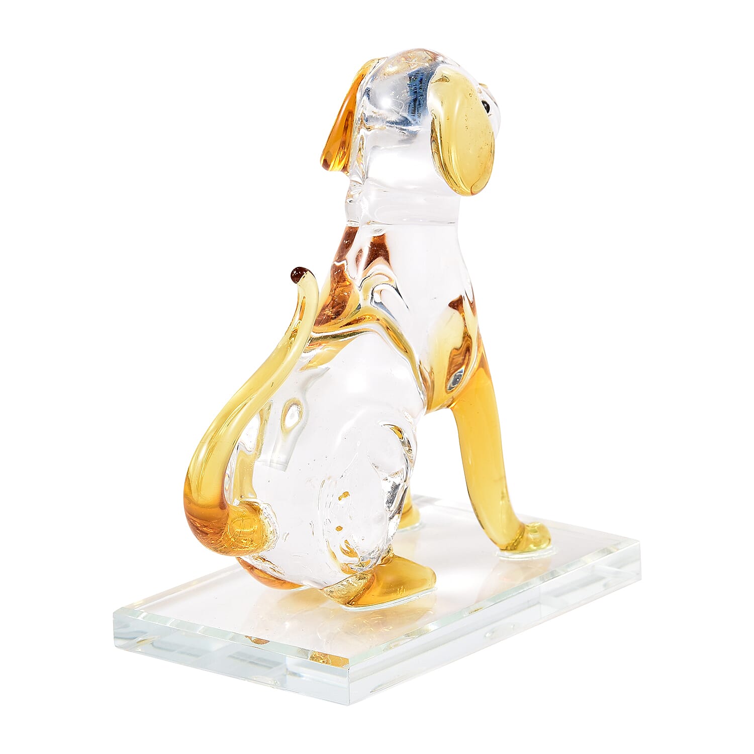 Decorative Yellow Crystal Glass Dog on Square Stand (12x6x15cm)