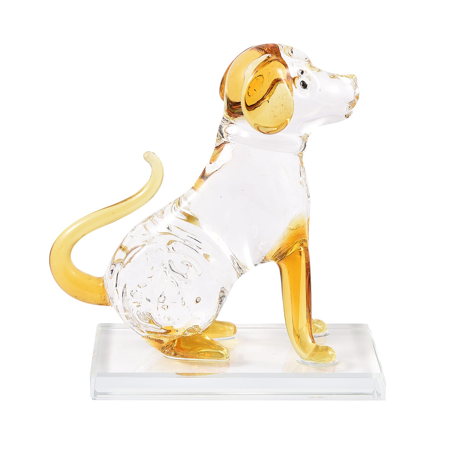 Decorative Yellow Crystal Glass Dog on Square Stand (12x6x15cm)