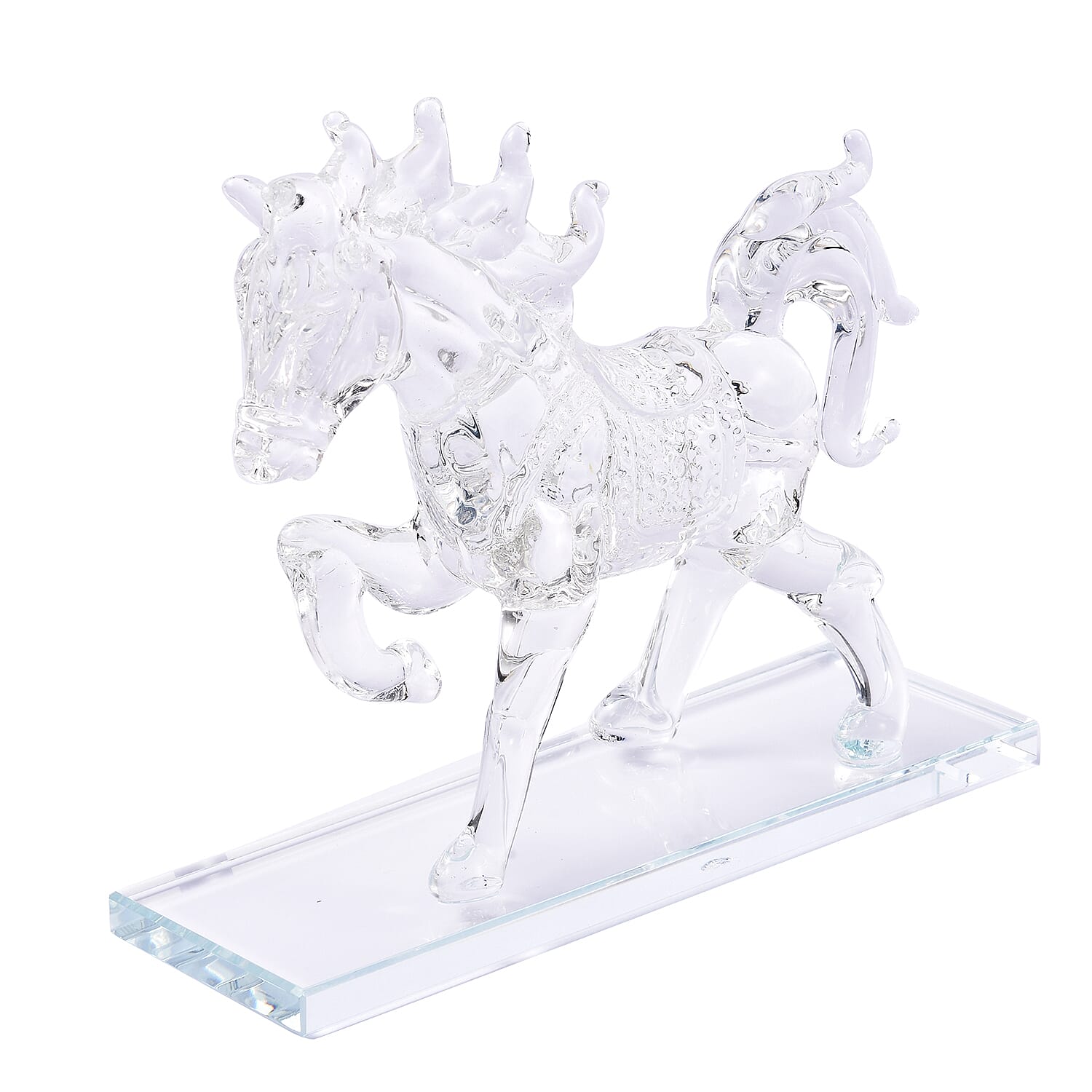 Decorative White Crystal Glass Horse on Stand (12x6x15cm)
