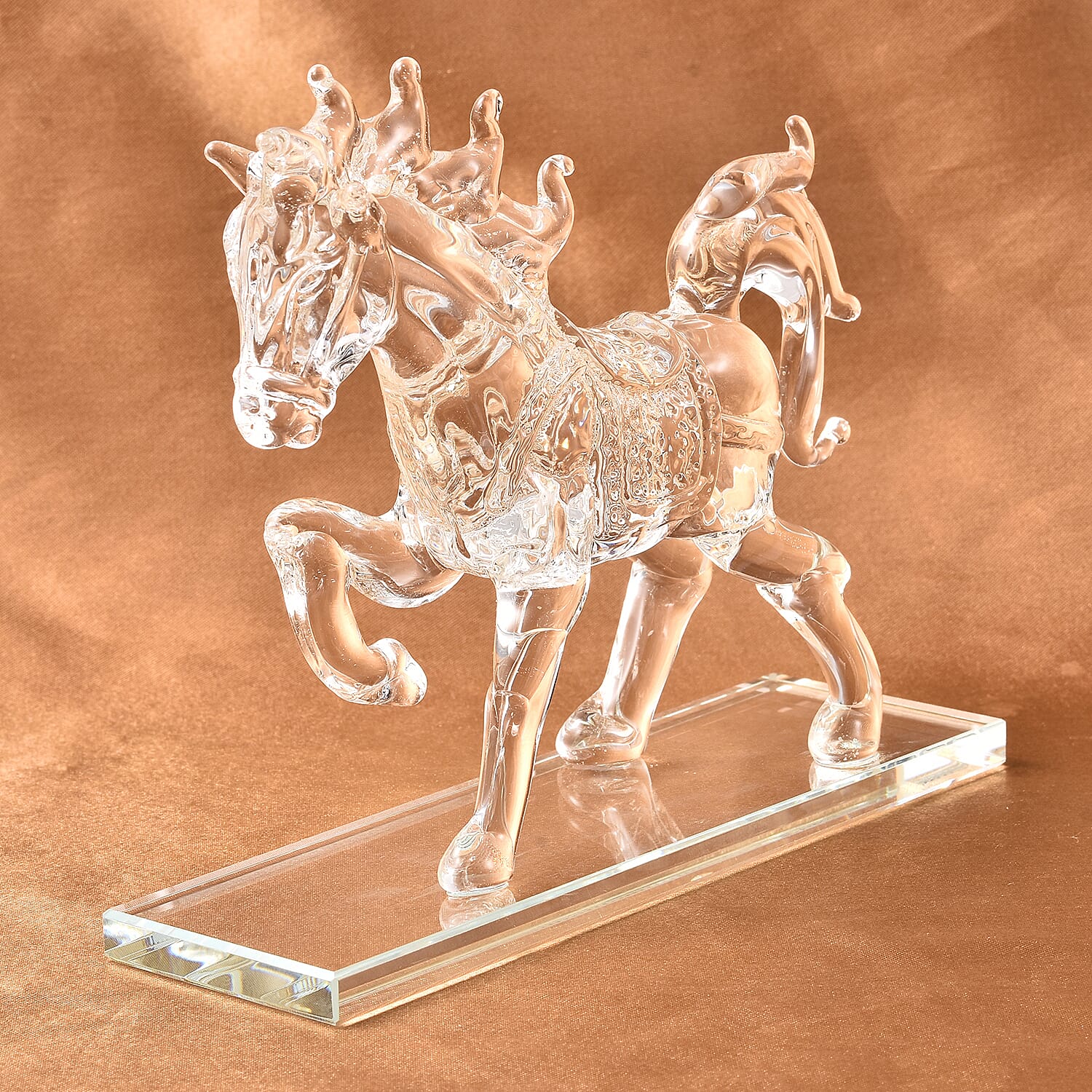 Decorative White Crystal Glass Horse on Stand (12x6x15cm)