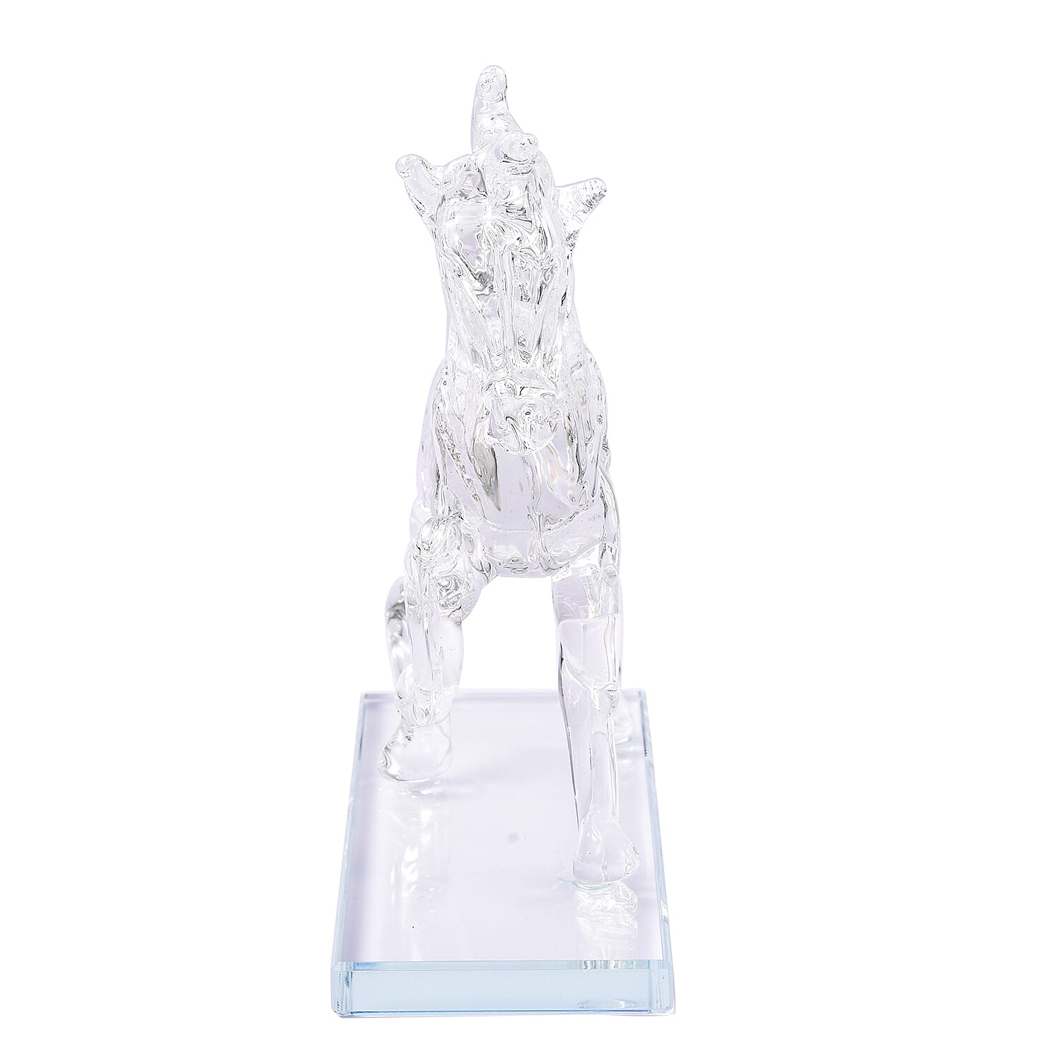 Decorative White Crystal Glass Horse on Stand (12x6x15cm)