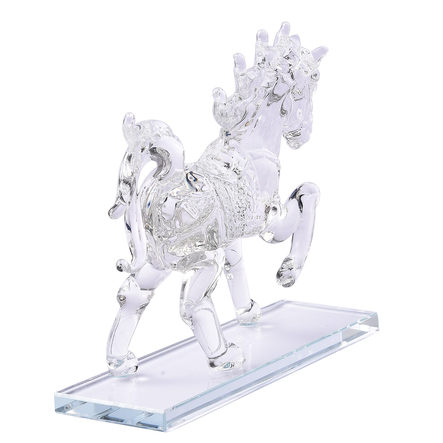 Decorative White Crystal Glass Horse on Stand (12x6x15cm)