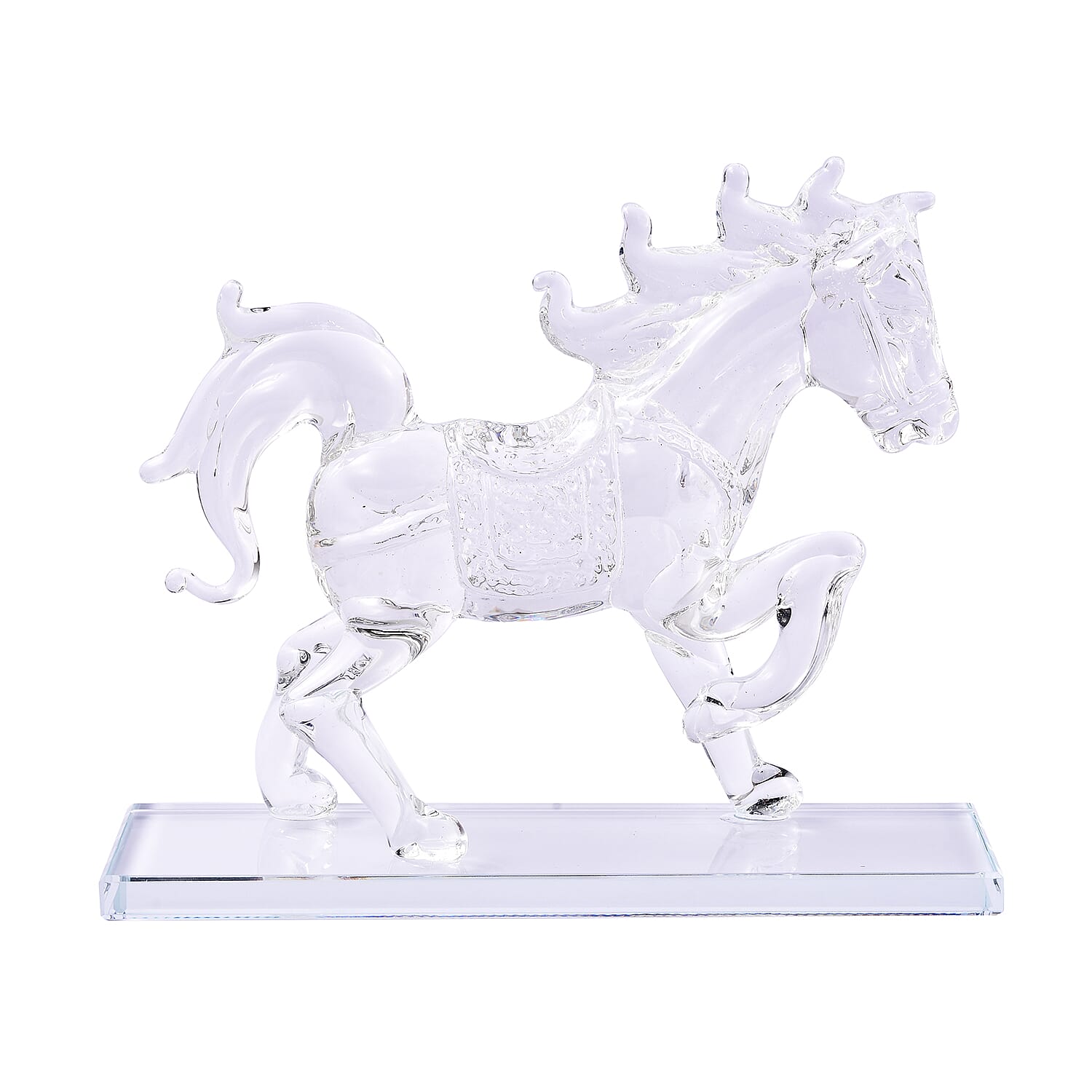 Decorative White Crystal Glass Horse on Stand (12x6x15cm)