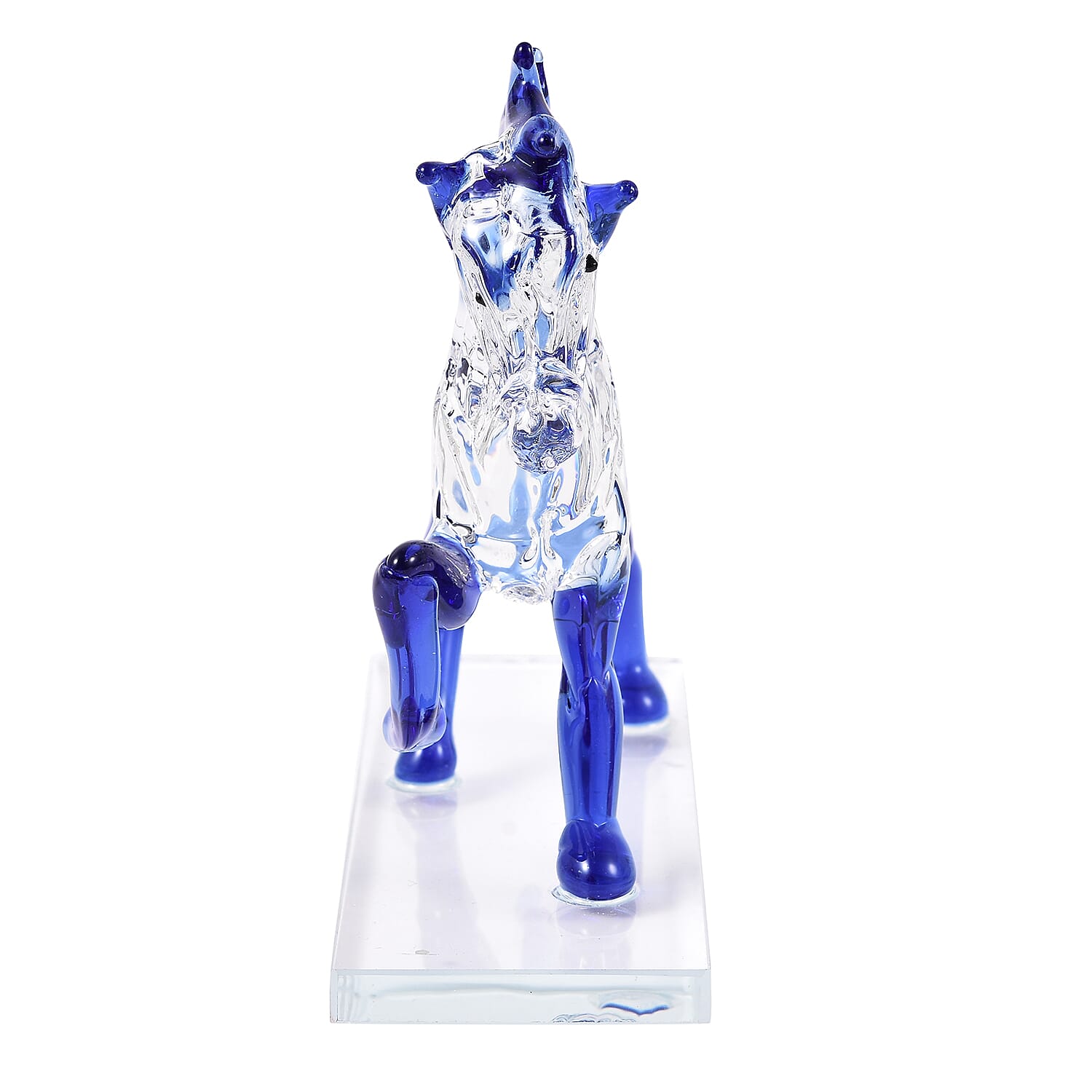 Decorative TZ Blue Crystal Glass Horse on Stand (12x6x15cm)