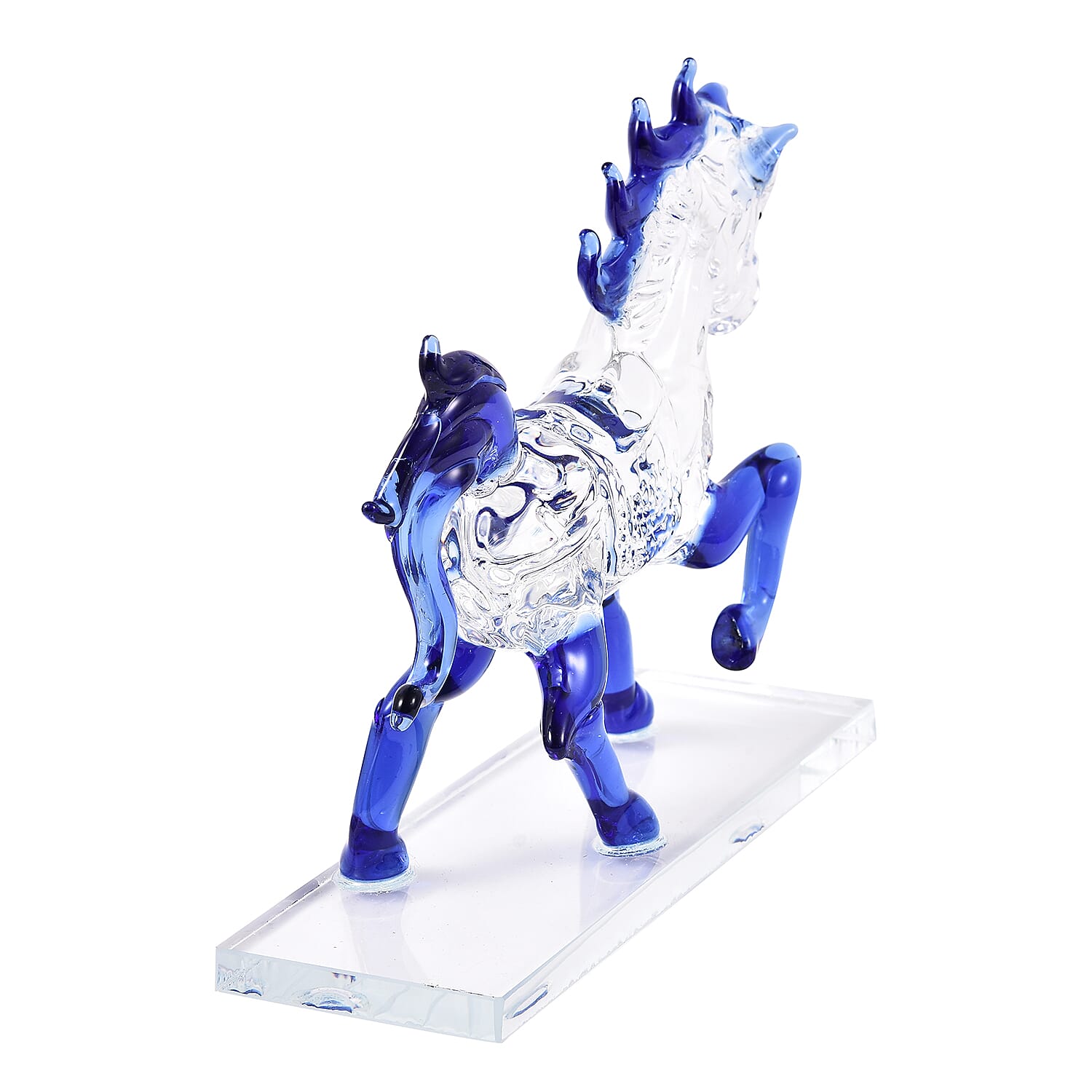 Decorative TZ Blue Crystal Glass Horse on Stand (12x6x15cm)
