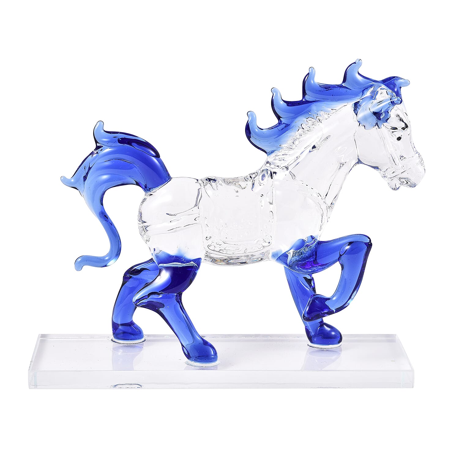 Decorative TZ Blue Crystal Glass Horse on Stand (12x6x15cm)