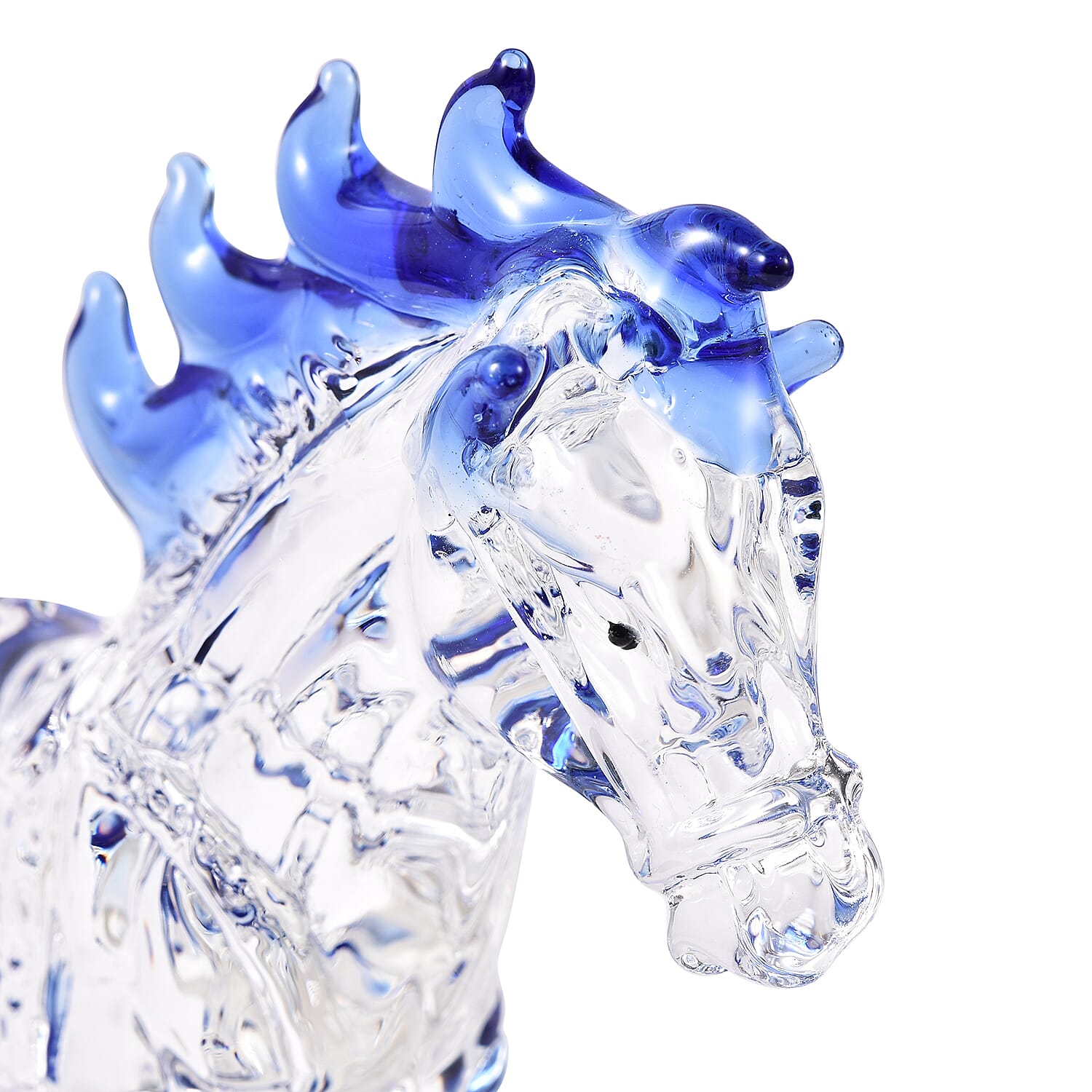 Decorative TZ Blue Crystal Glass Horse on Stand (12x6x15cm)