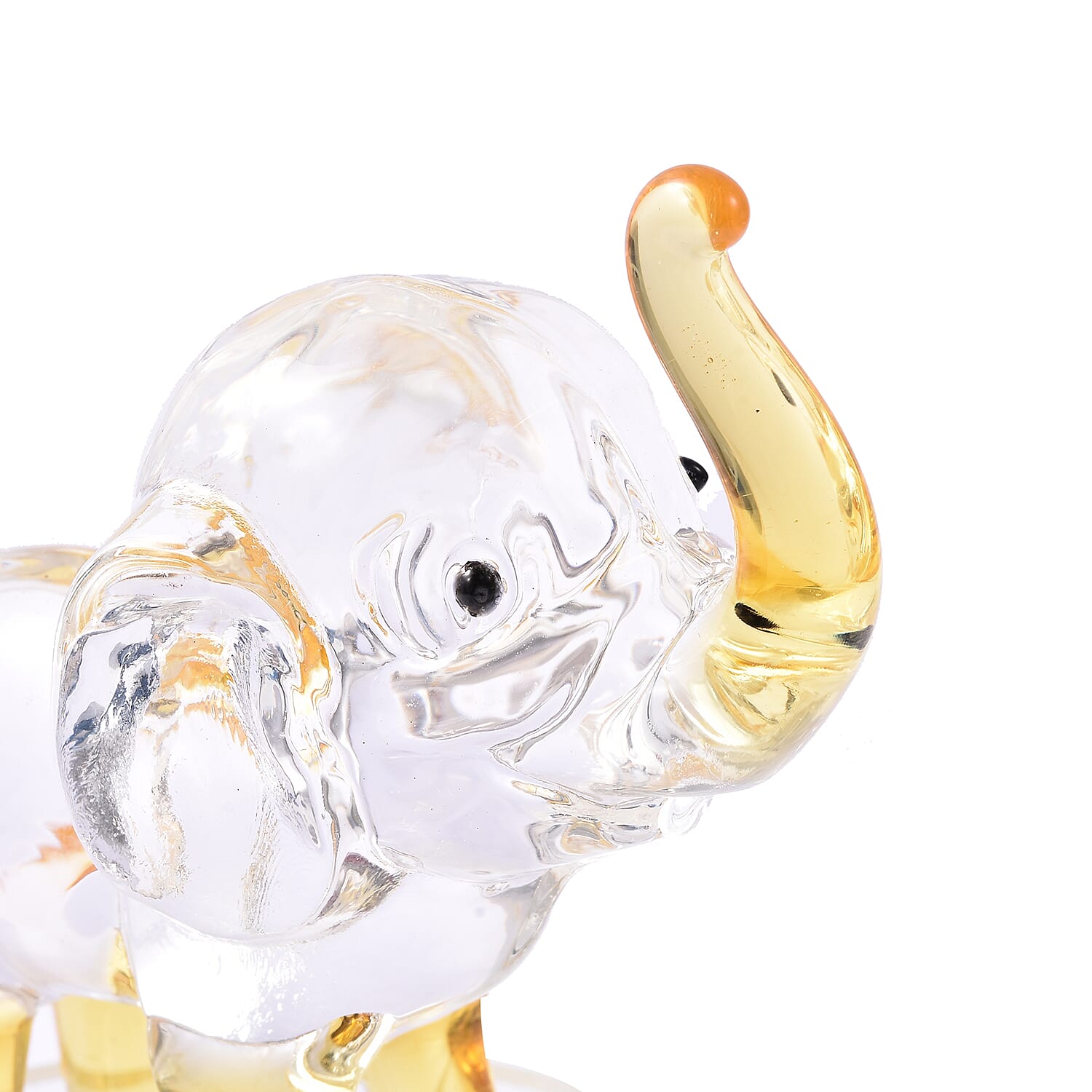 Decorative Yellow Crystal Glass Elephant on Yellow Flower Round Stand (12x8x10cm)