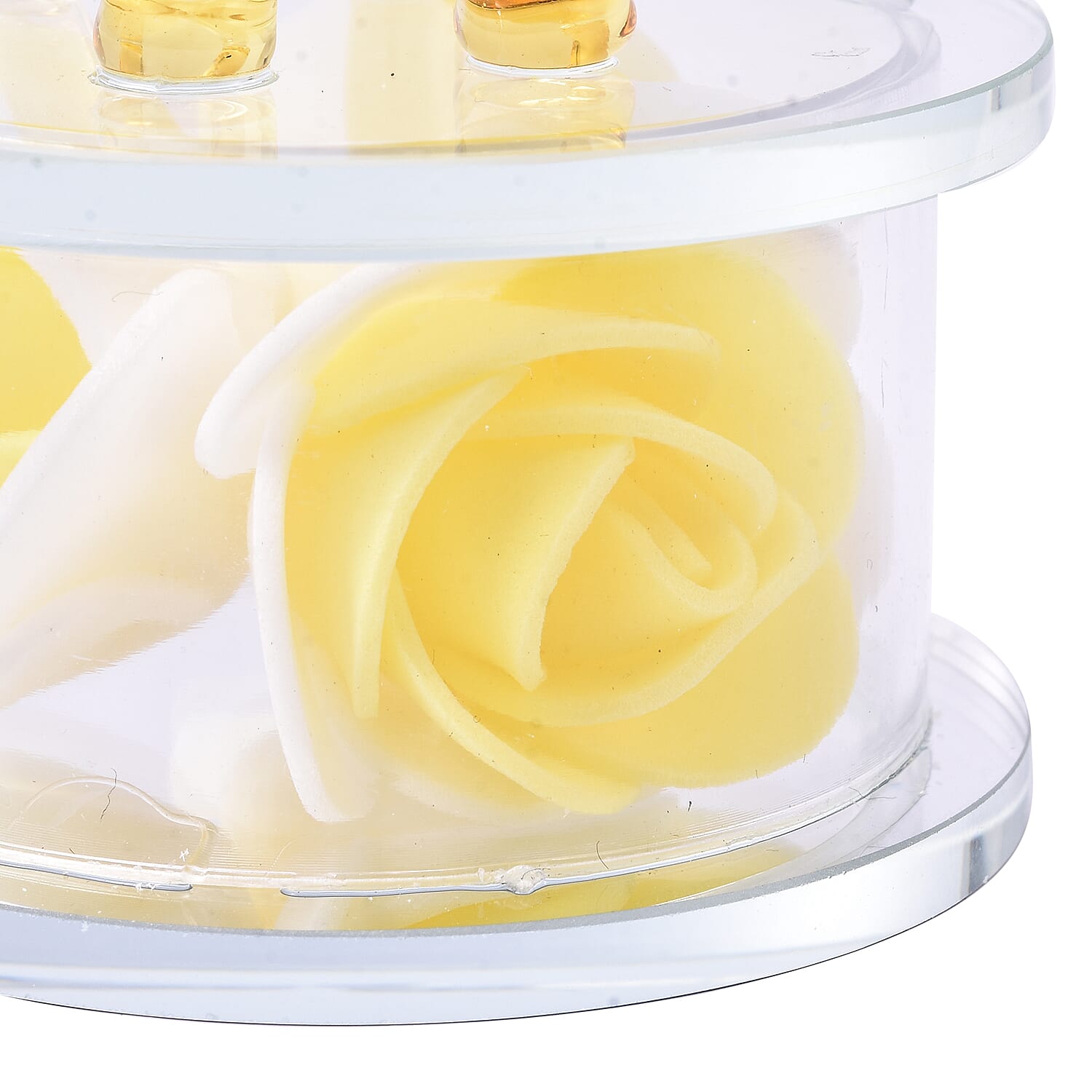 Decorative Yellow Crystal Glass Elephant on Yellow Flower Round Stand (12x8x10cm)