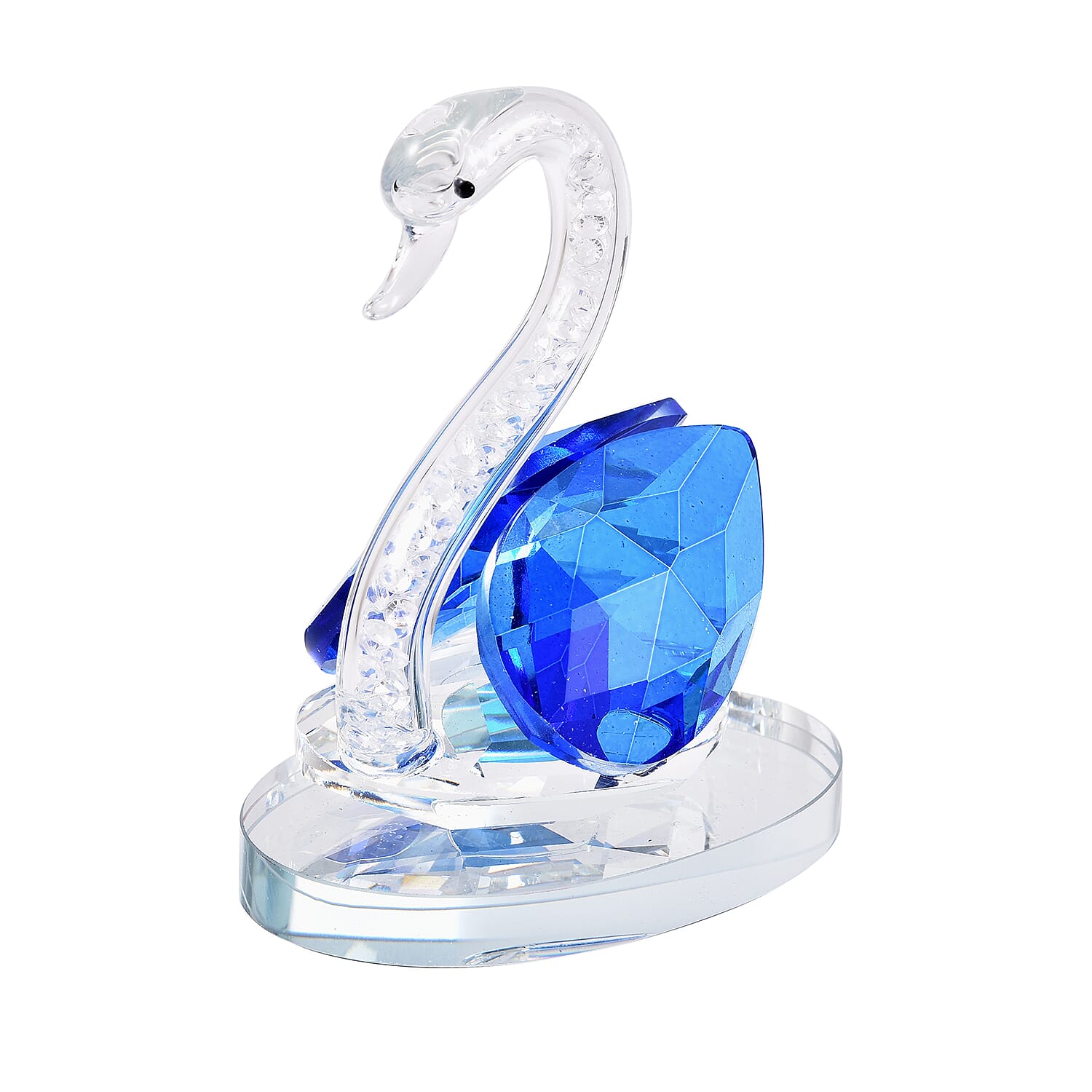 Decorative White and TZ Blue Crystal Glass Swan (11.5x8x11.5cm)