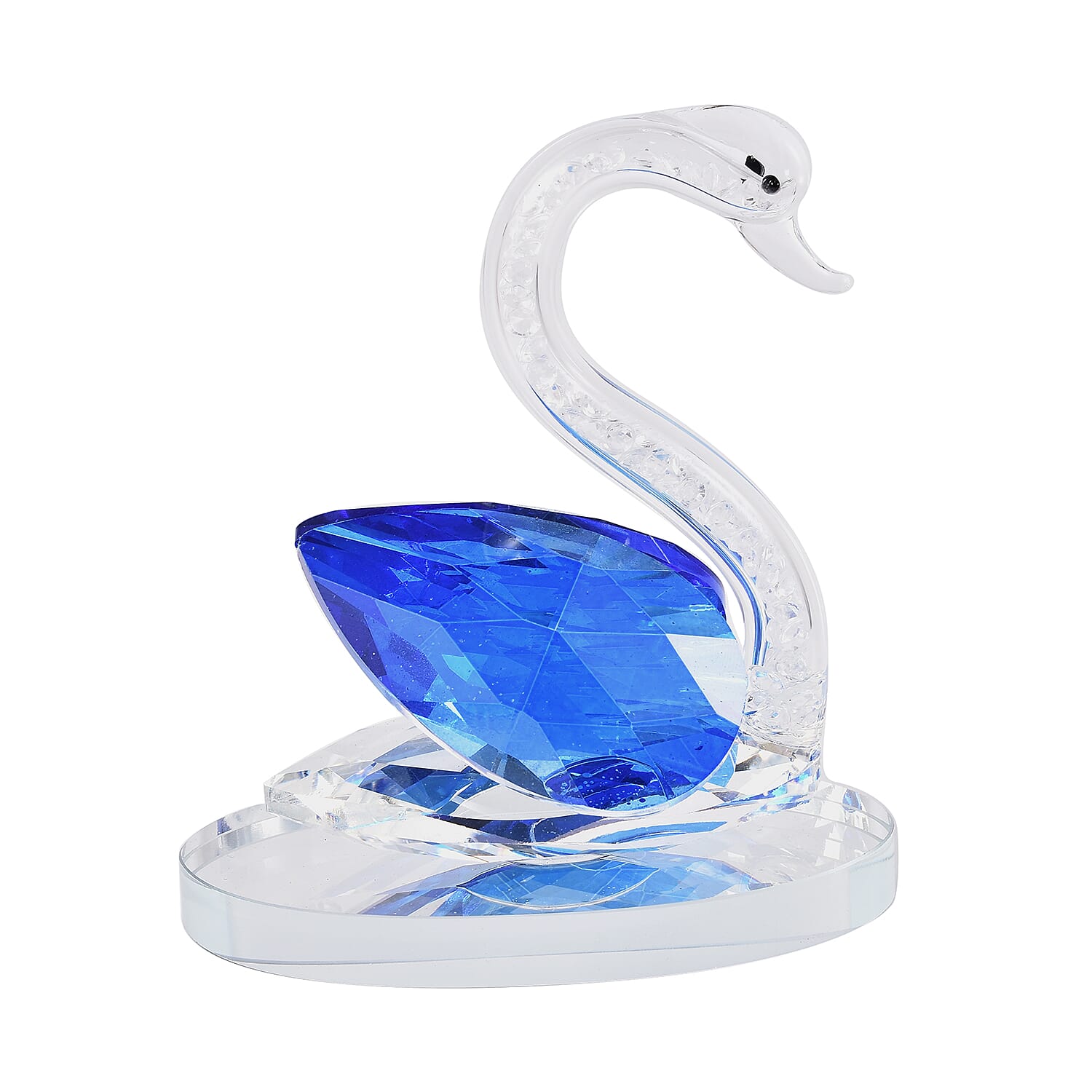Decorative White and TZ Blue Crystal Glass Swan (11.5x8x11.5cm)