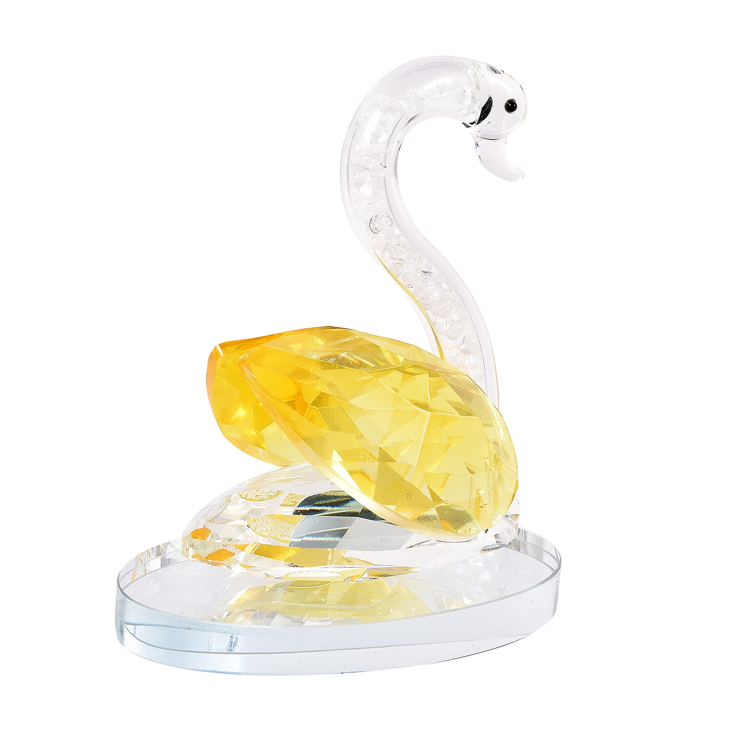Decorative White and Yellow Crystal Glass Swan (11.5x8x11.5cm)