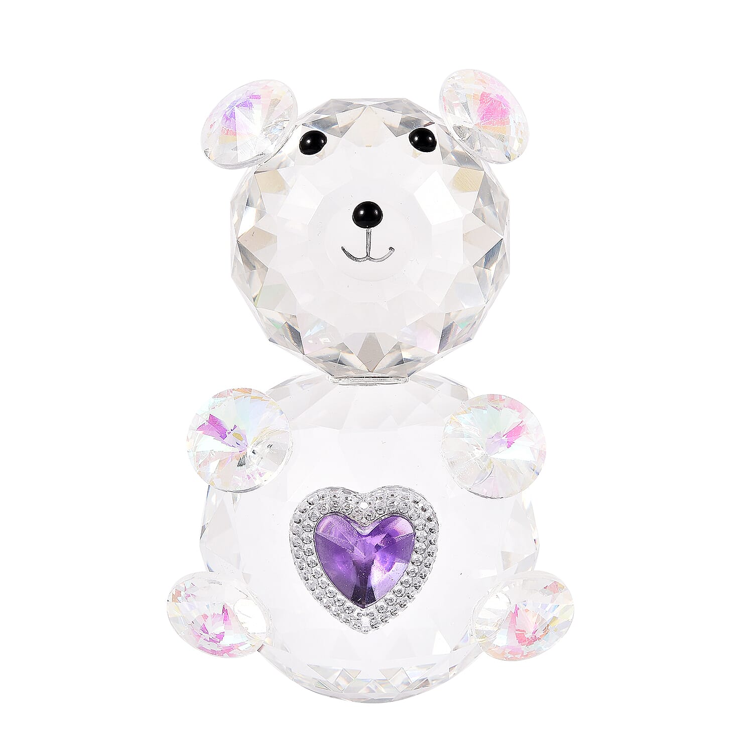 Decorative AB Crystal Glass Bear with Purple Heart (11x7x6.5cm)