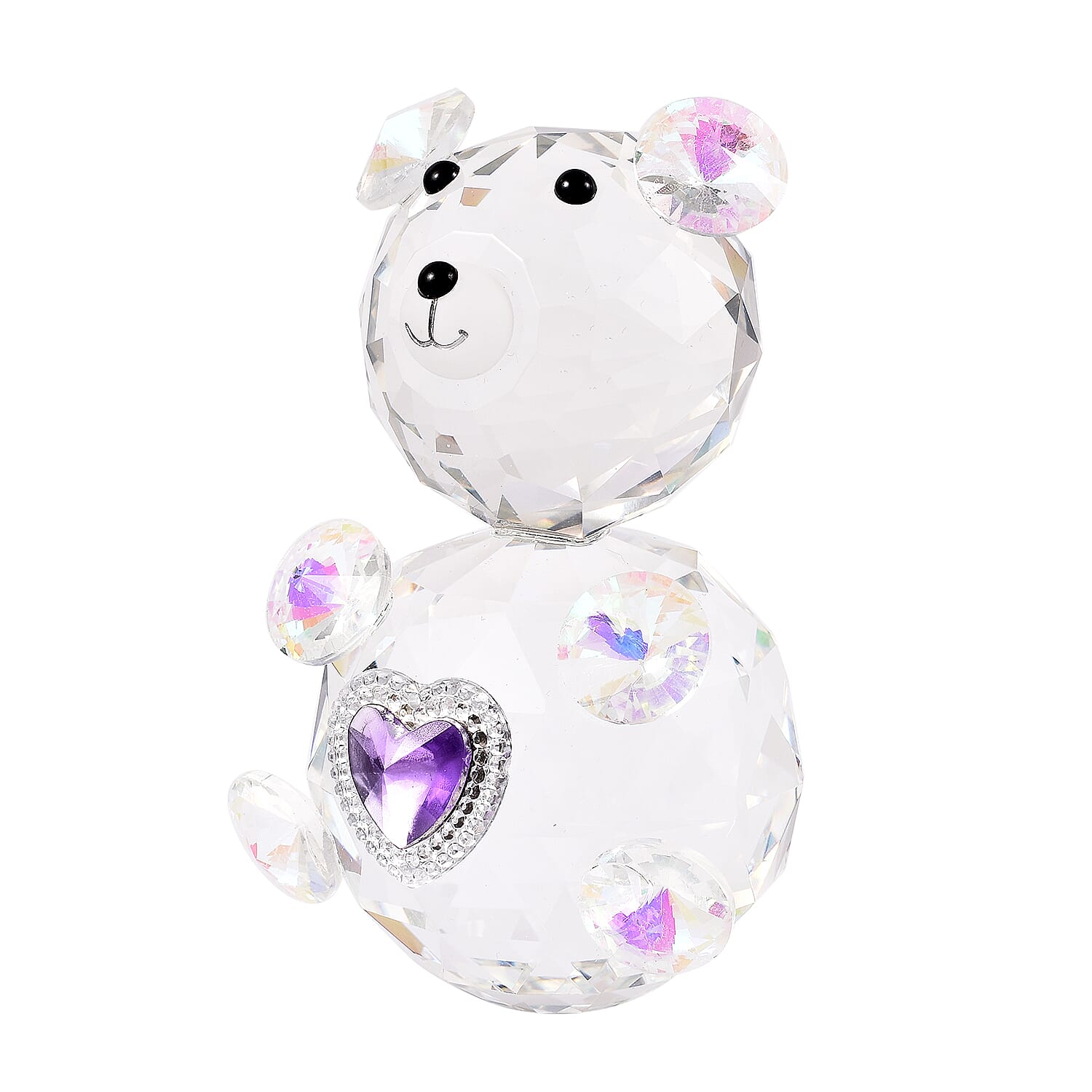 Decorative AB Crystal Glass Bear with Purple Heart (11x7x6.5cm)