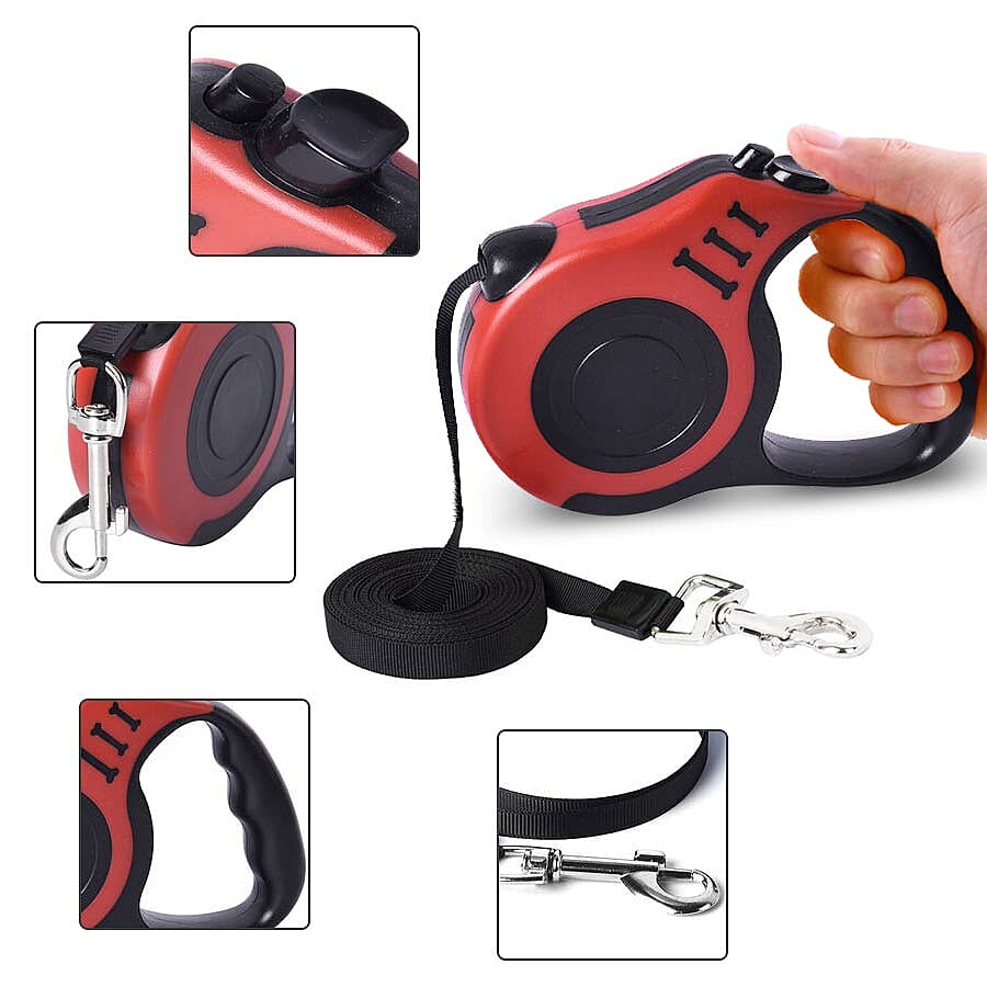 Retractable Dog Leash - Red (Rope Length 5m) (Size 10x3x23 cm)