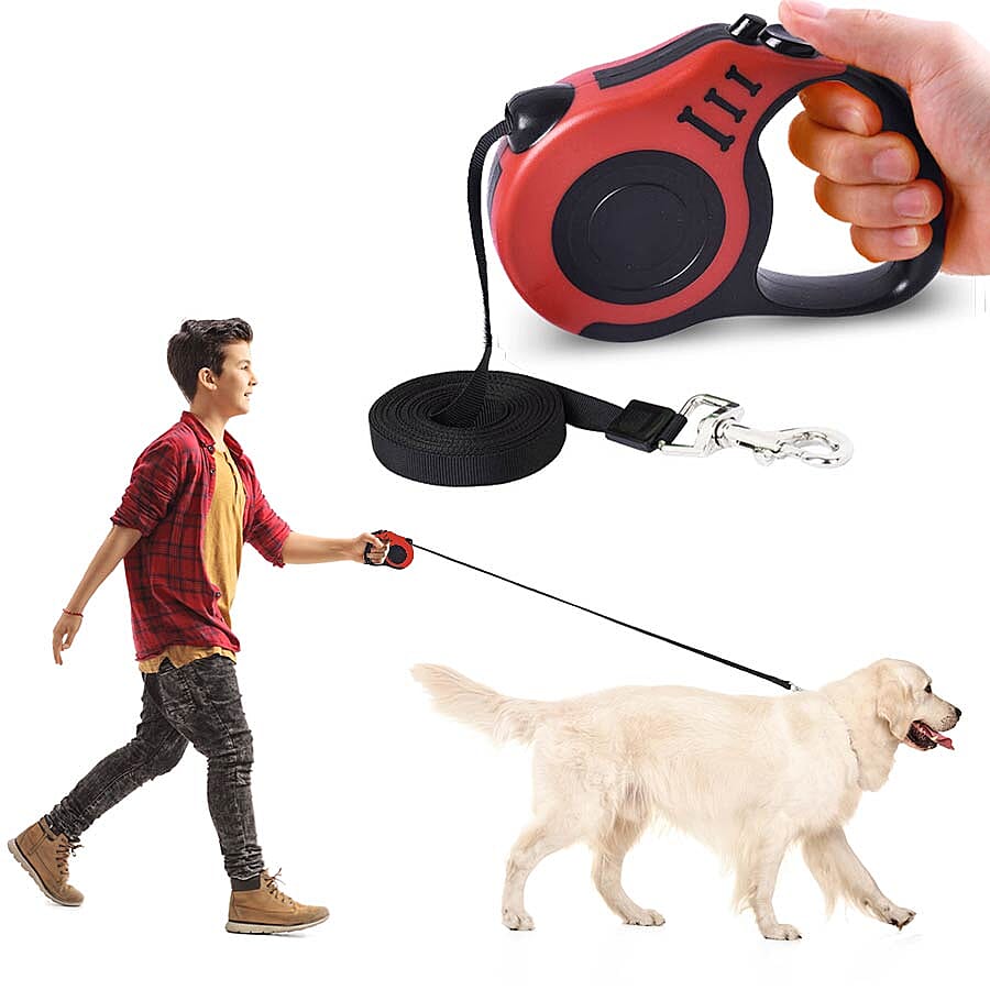 Retractable Dog Leash - Red (Rope Length 5m) (Size 10x3x23 cm)