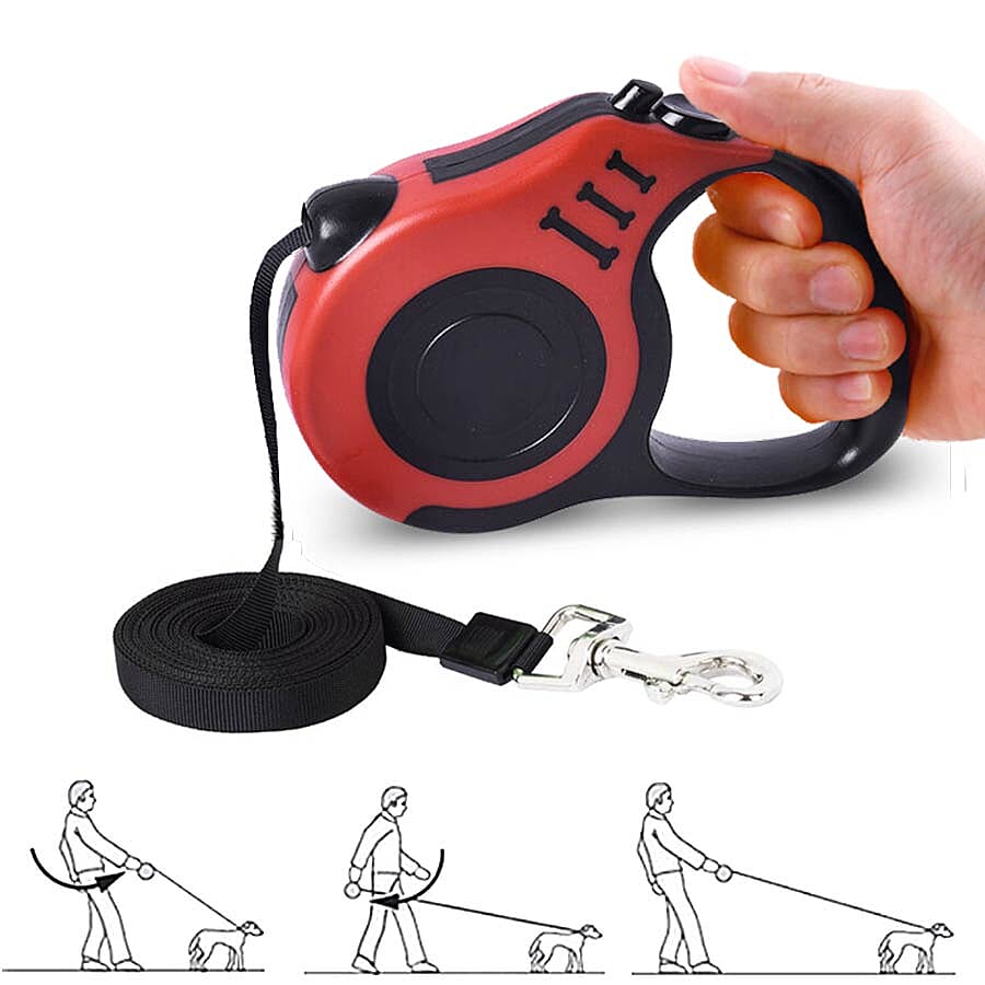 Retractable Dog Leash - Red (Rope Length 5m) (Size 10x3x23 cm)