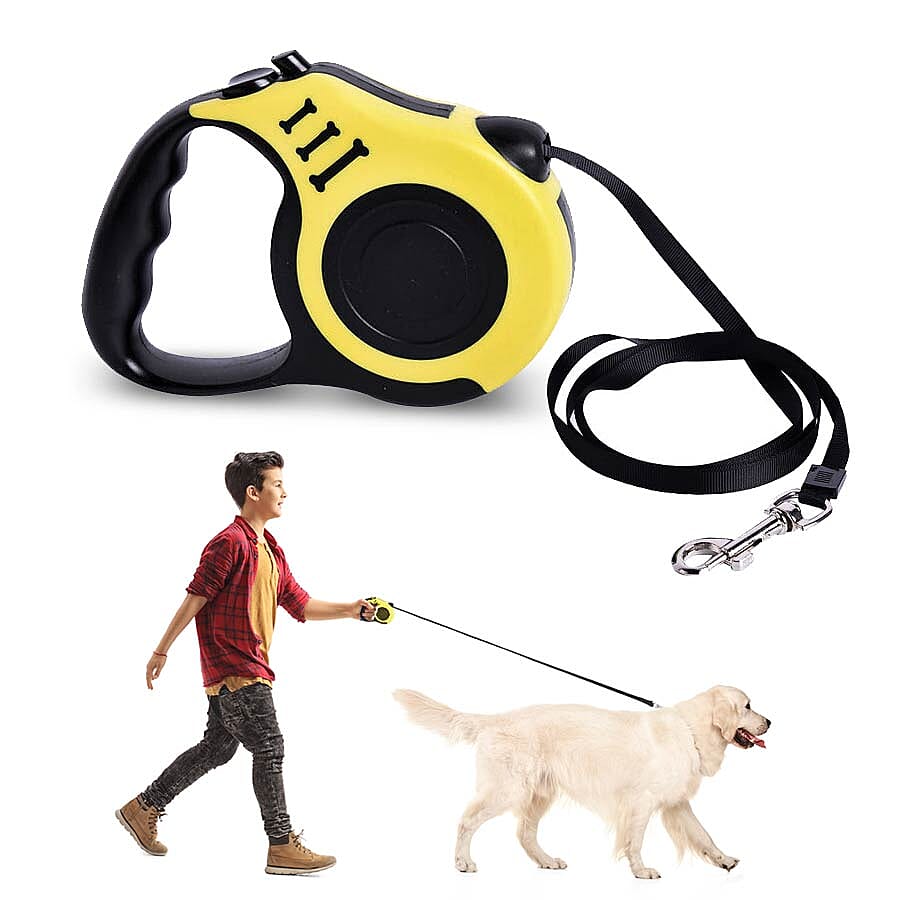 Retractable Dog Leash - Yellow (Rope Length: about 5m) (Size 10.5x3x23cm)