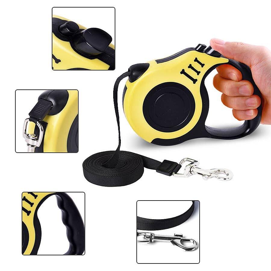 Retractable Dog Leash - Yellow (Rope Length: about 5m) (Size 10.5x3x23cm)