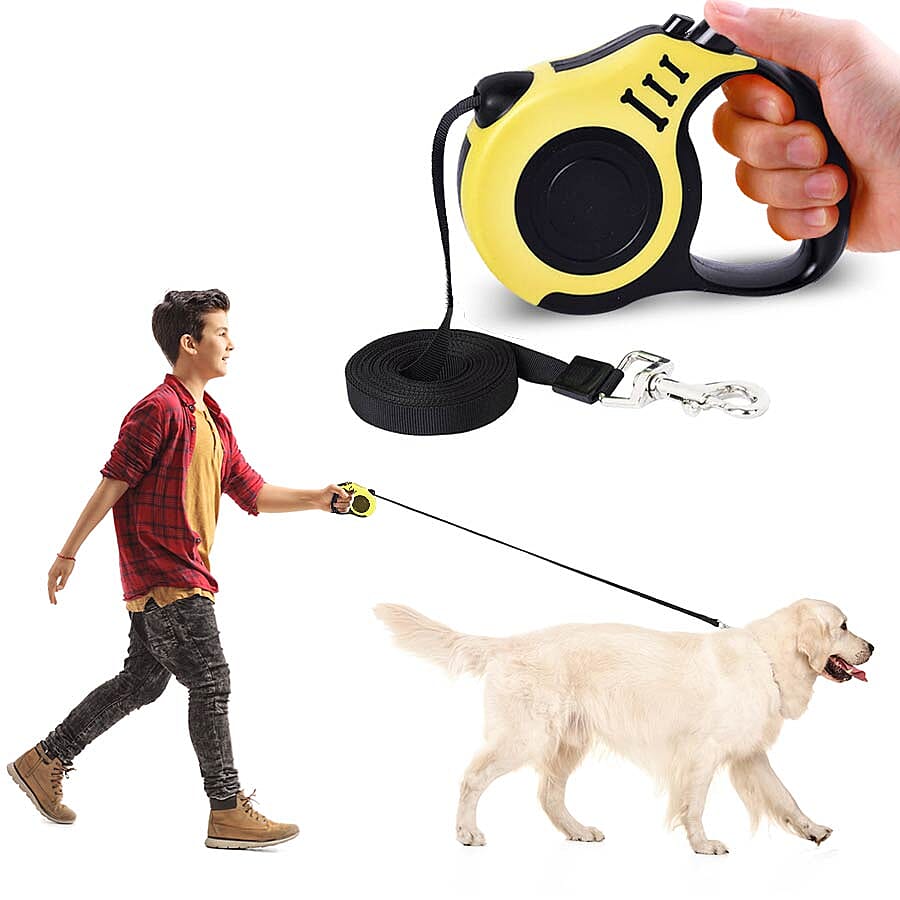 Retractable Dog Leash - Yellow (Rope Length: about 5m) (Size 10.5x3x23cm)