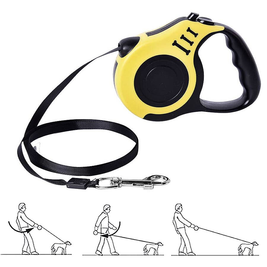 Retractable Dog Leash - Yellow (Rope Length: about 5m) (Size 10.5x3x23cm)