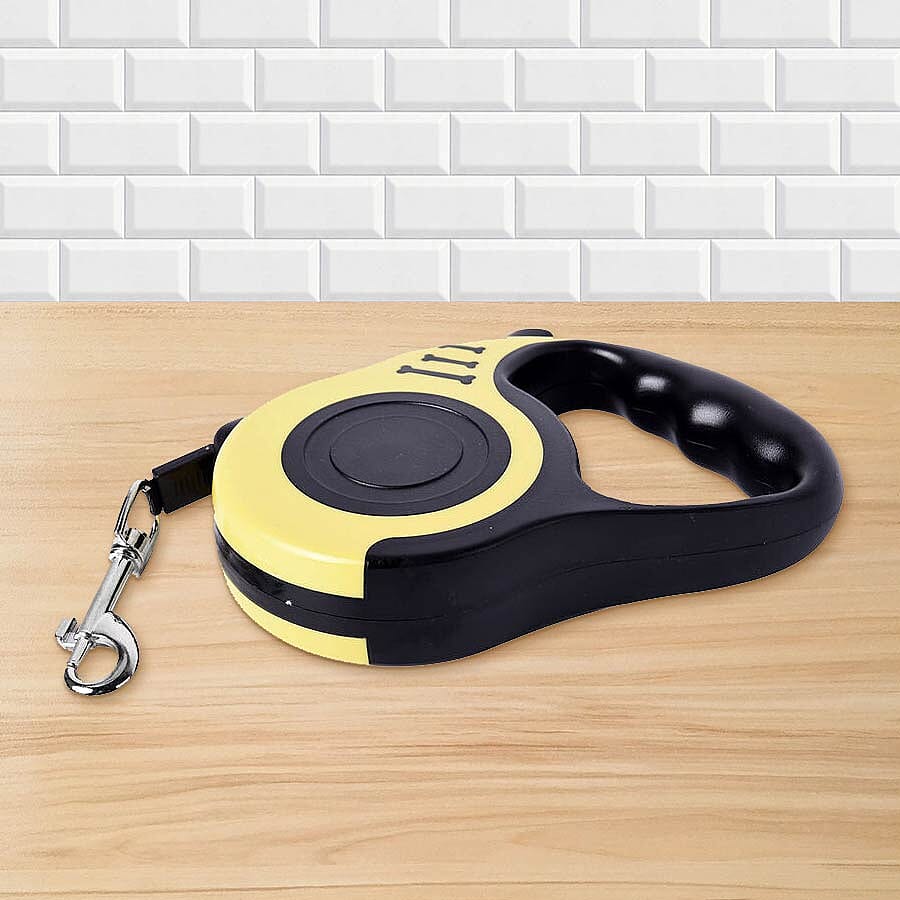 Retractable Dog Leash - Yellow (Rope Length: about 5m) (Size 10.5x3x23cm)