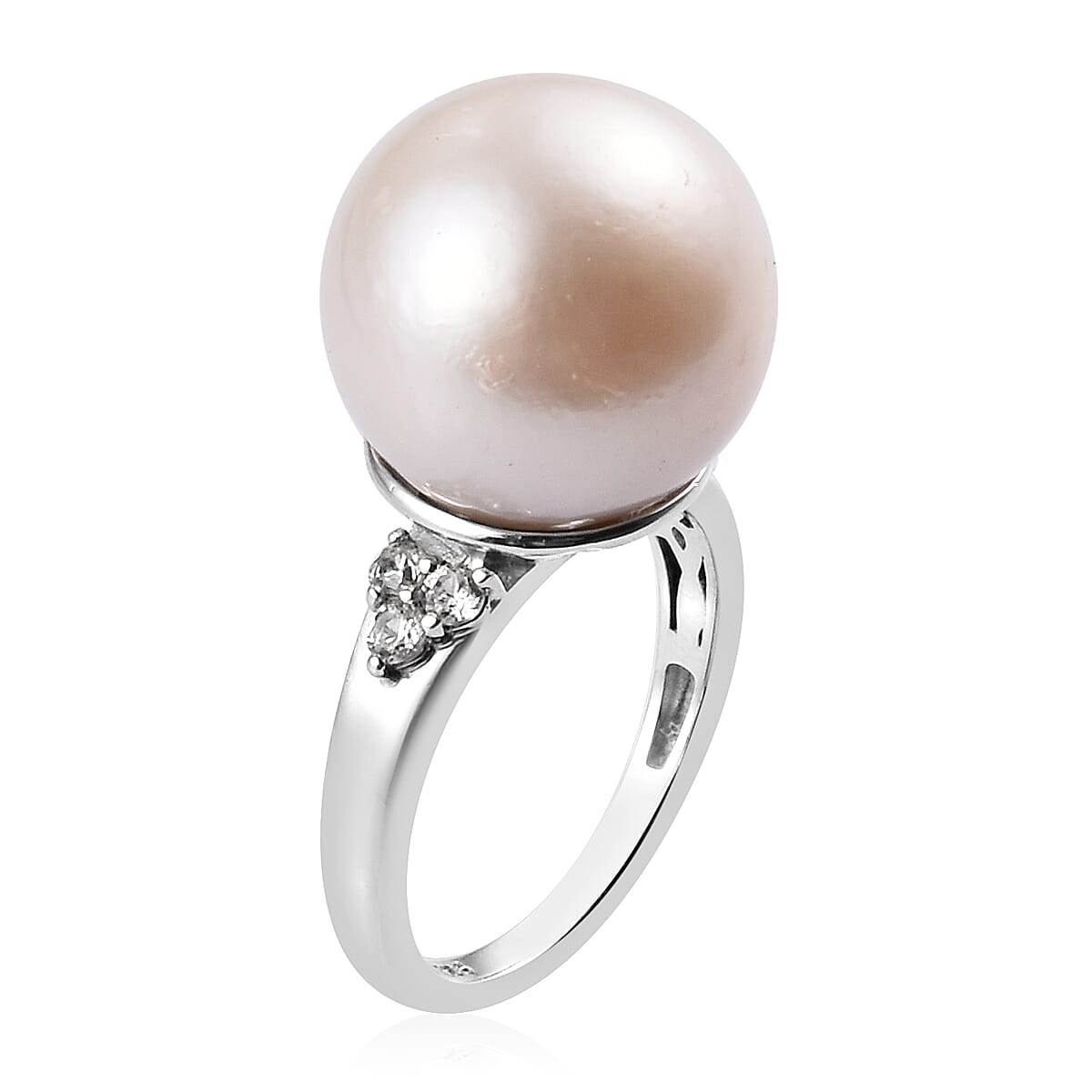 Edison Pearl and Natural Cambodian Zircon Ring in Platinum Overlay Sterling Silver