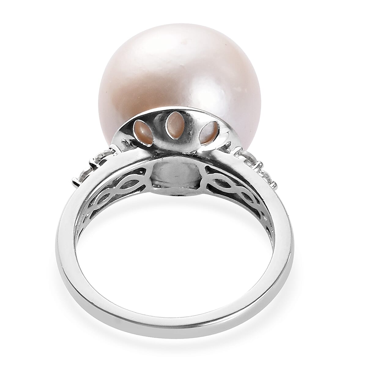 Edison Pearl and Natural Cambodian Zircon Ring in Platinum Overlay Sterling Silver