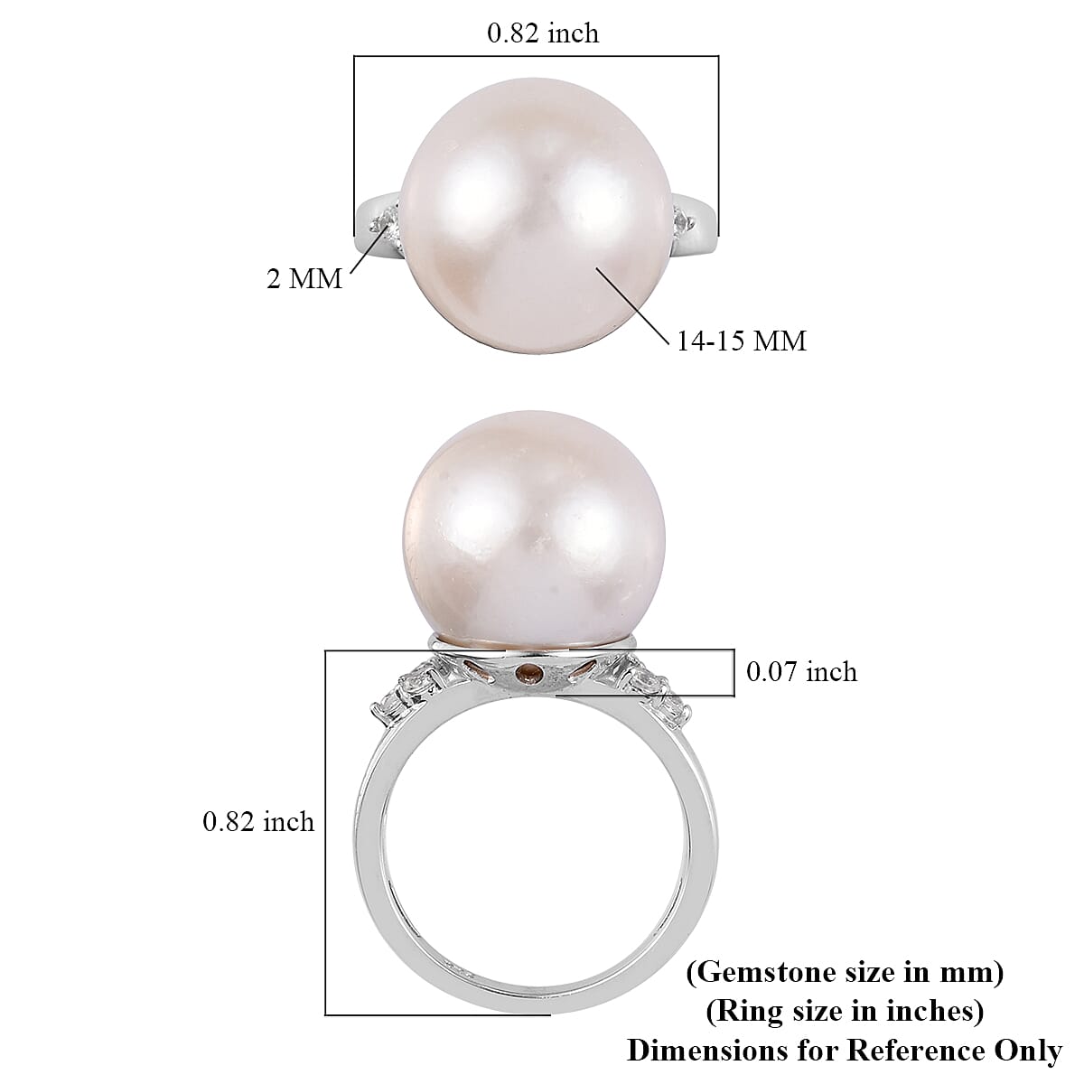 Edison Pearl and Natural Cambodian Zircon Ring in Platinum Overlay Sterling Silver