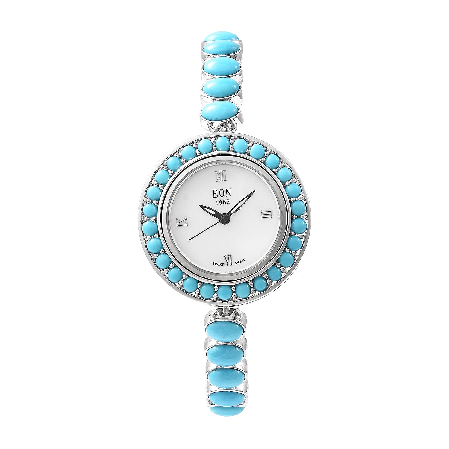 Arizona Sleeping Beauty Turquoise Adjustable Bracelet Watch (Size 6-8) in Sterling Silver