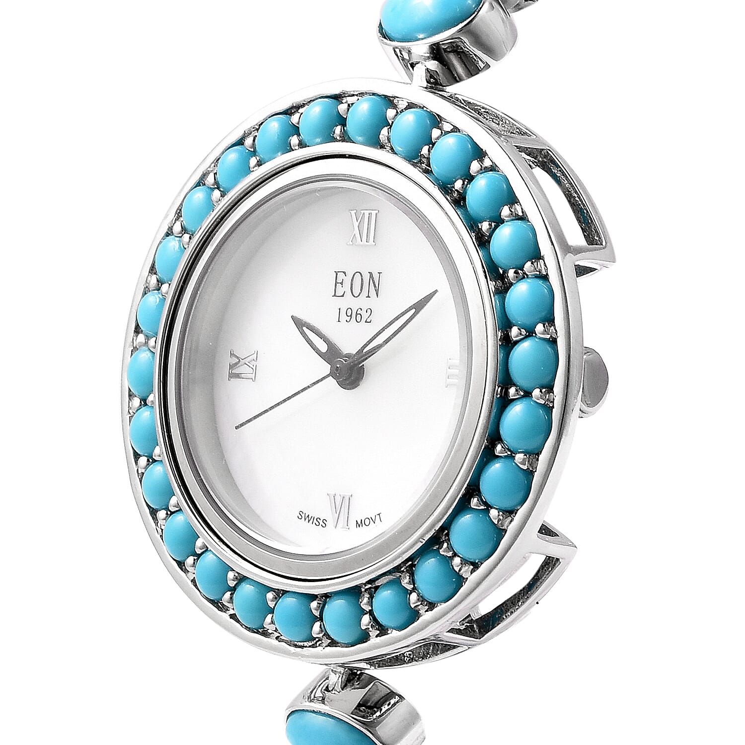Arizona Sleeping Beauty Turquoise Adjustable Bracelet Watch (Size 6-8) in Sterling Silver