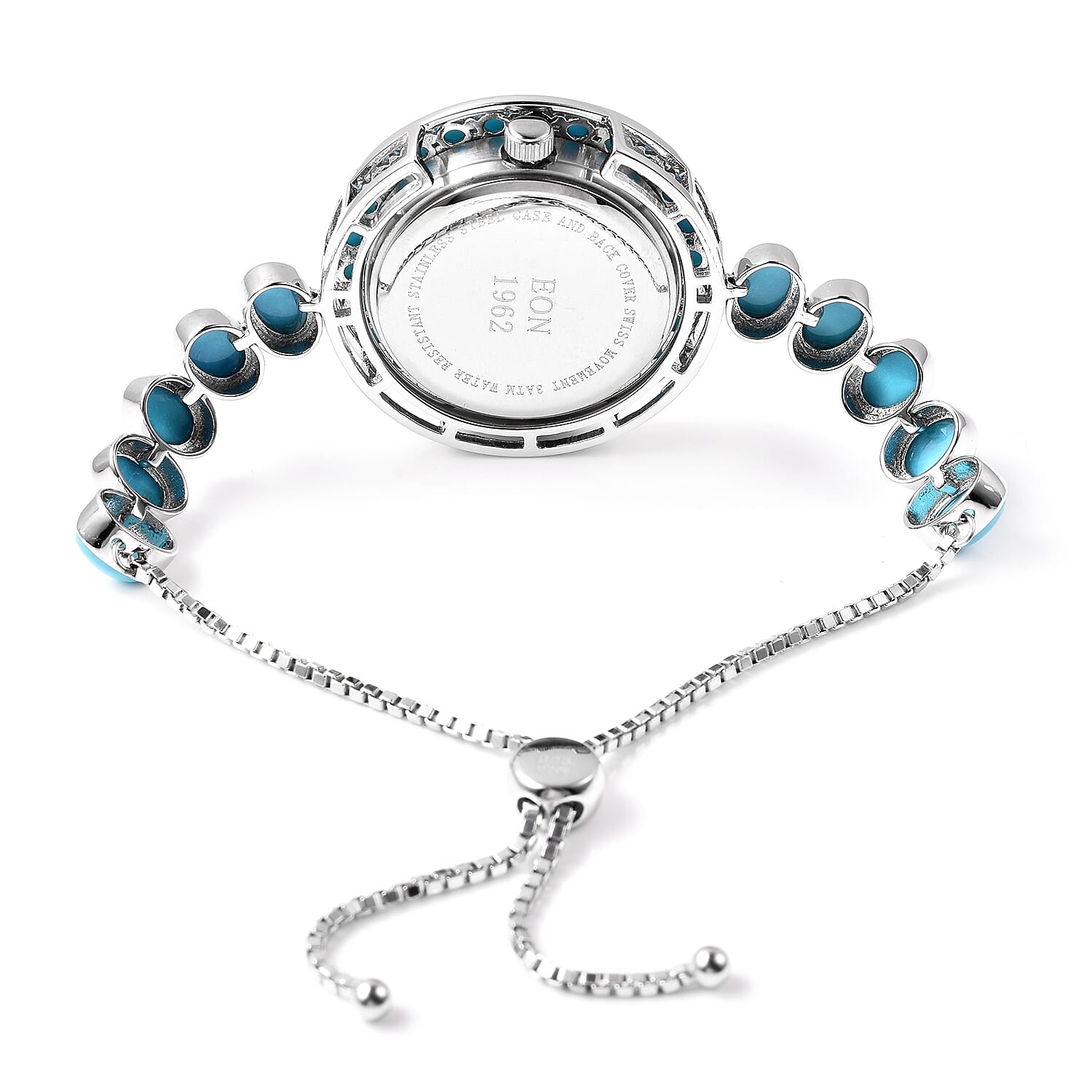 Arizona Sleeping Beauty Turquoise Adjustable Bracelet Watch (Size 6-8) in Sterling Silver