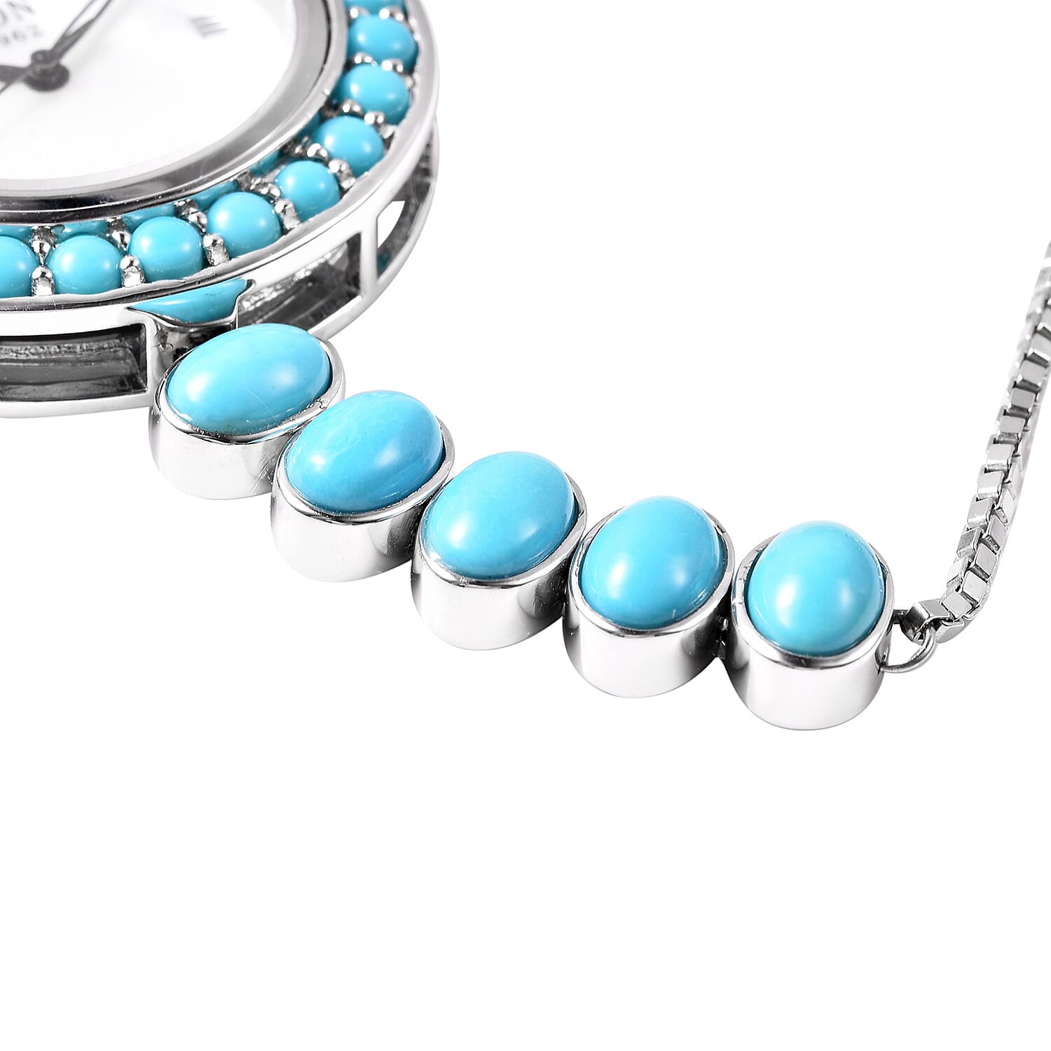 Arizona Sleeping Beauty Turquoise Adjustable Bracelet Watch (Size 6-8) in Sterling Silver