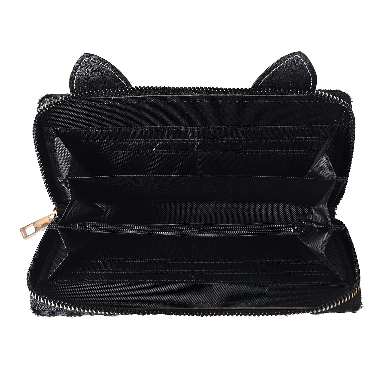 Leopard Print RFID Wallet with Decorative Cat Ears and Heart Nose - Black