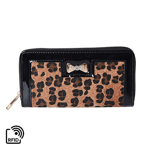 Designer Inspired- Leopard Design RFID  Wallet (Size 19x3x9.5cm)- Brown