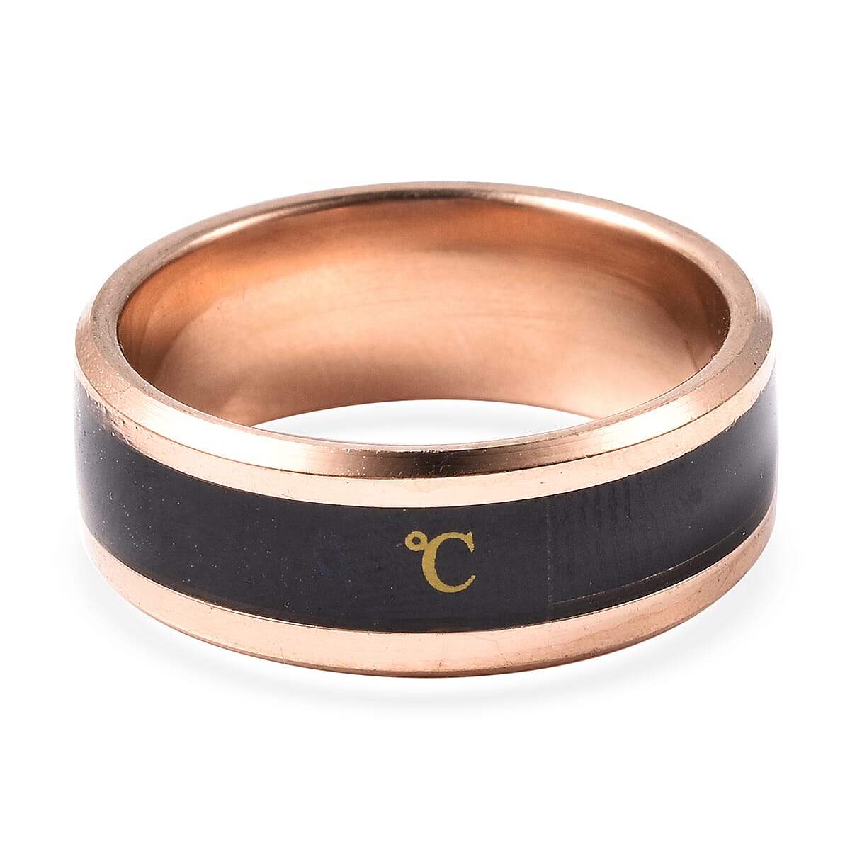 Celsius Temperature Band Ring in Black and Rose Gold Tone