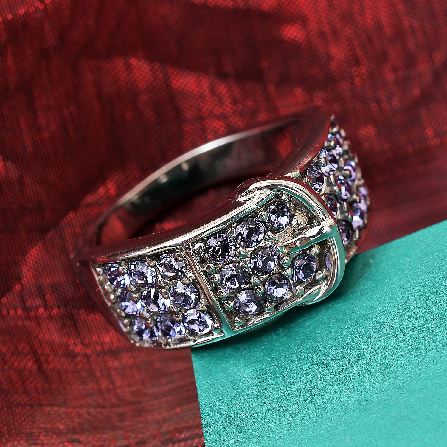 Lustro Stella  Tanzanite Colour Crystal Belt Buckle Ring in Stainless Steel