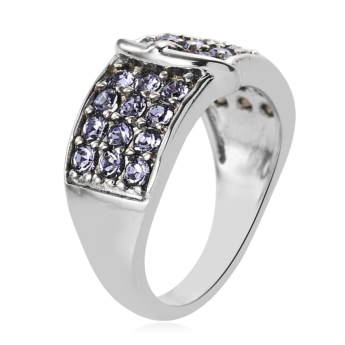 Lustro Stella  Tanzanite Colour Crystal Belt Buckle Ring in Stainless Steel