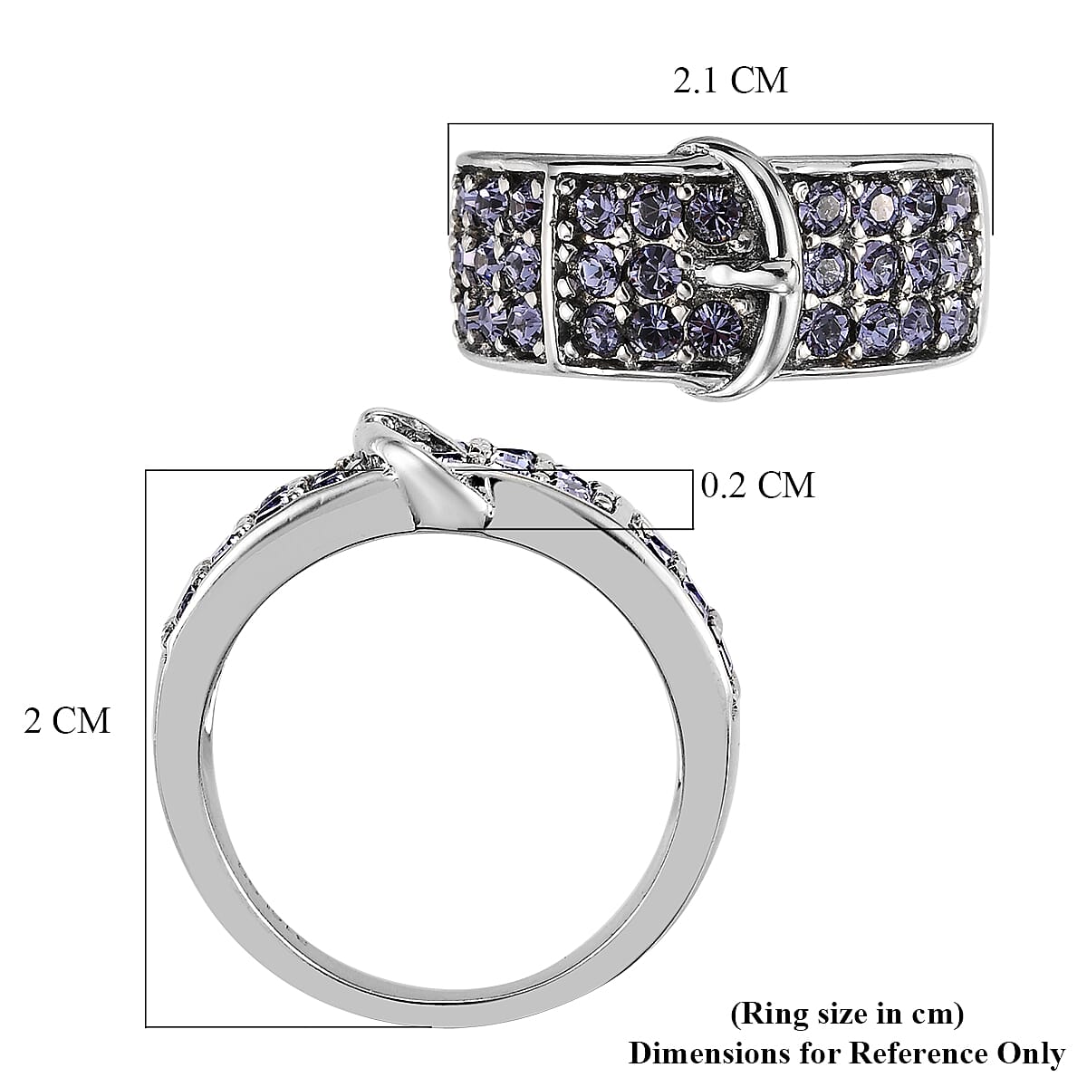 Lustro Stella  Tanzanite Colour Crystal Belt Buckle Ring in Stainless Steel