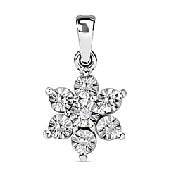 Natural Diamond Floral Pendant in Platinum Plated Sterling Silver