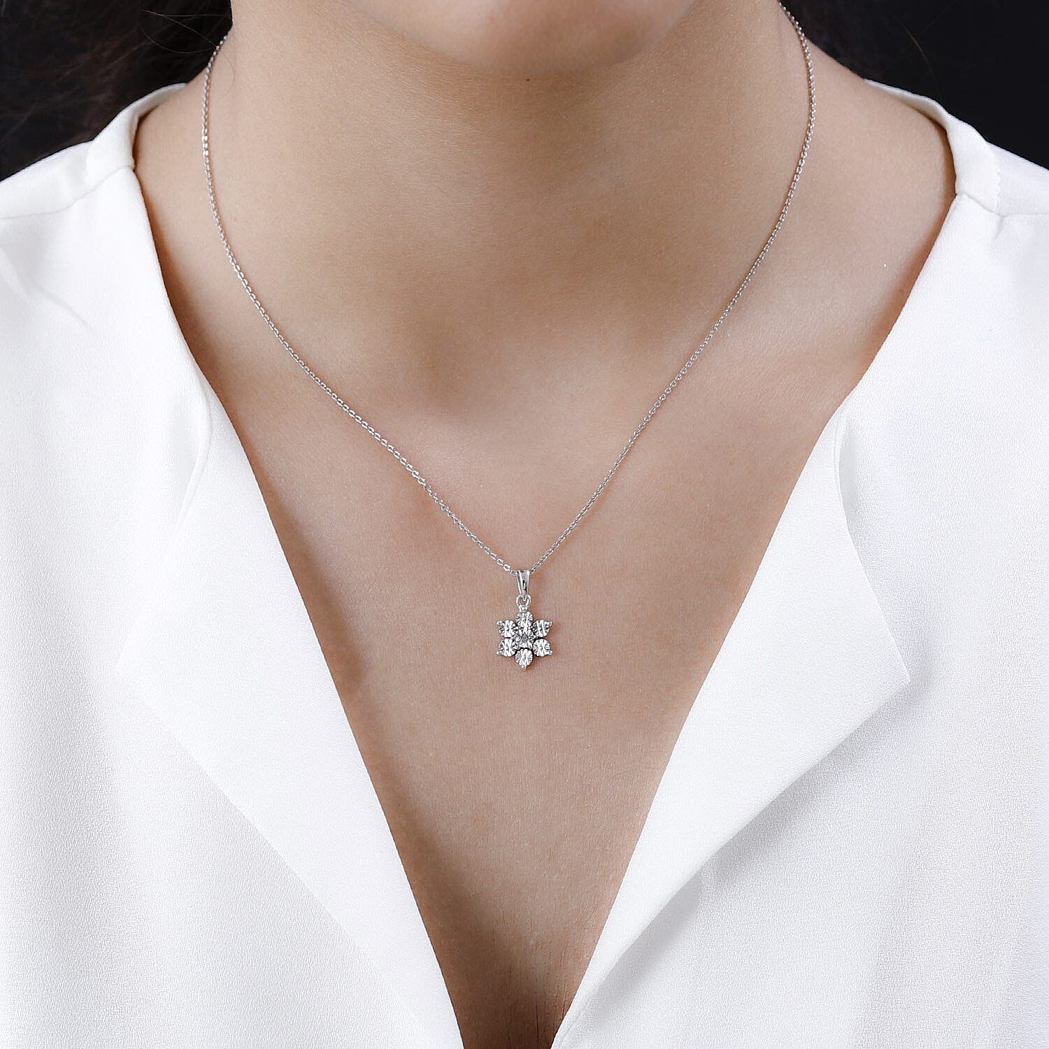 Diamond Floral Pendant in Platinum Overlay Sterling Silver