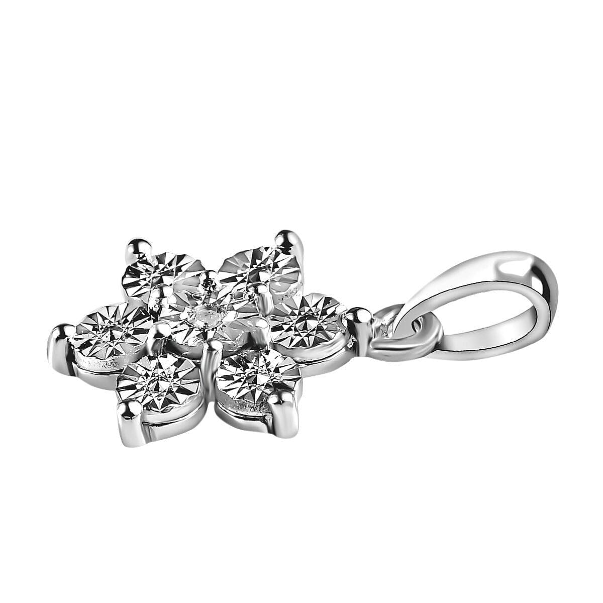 Diamond Floral Pendant in Platinum Overlay Sterling Silver