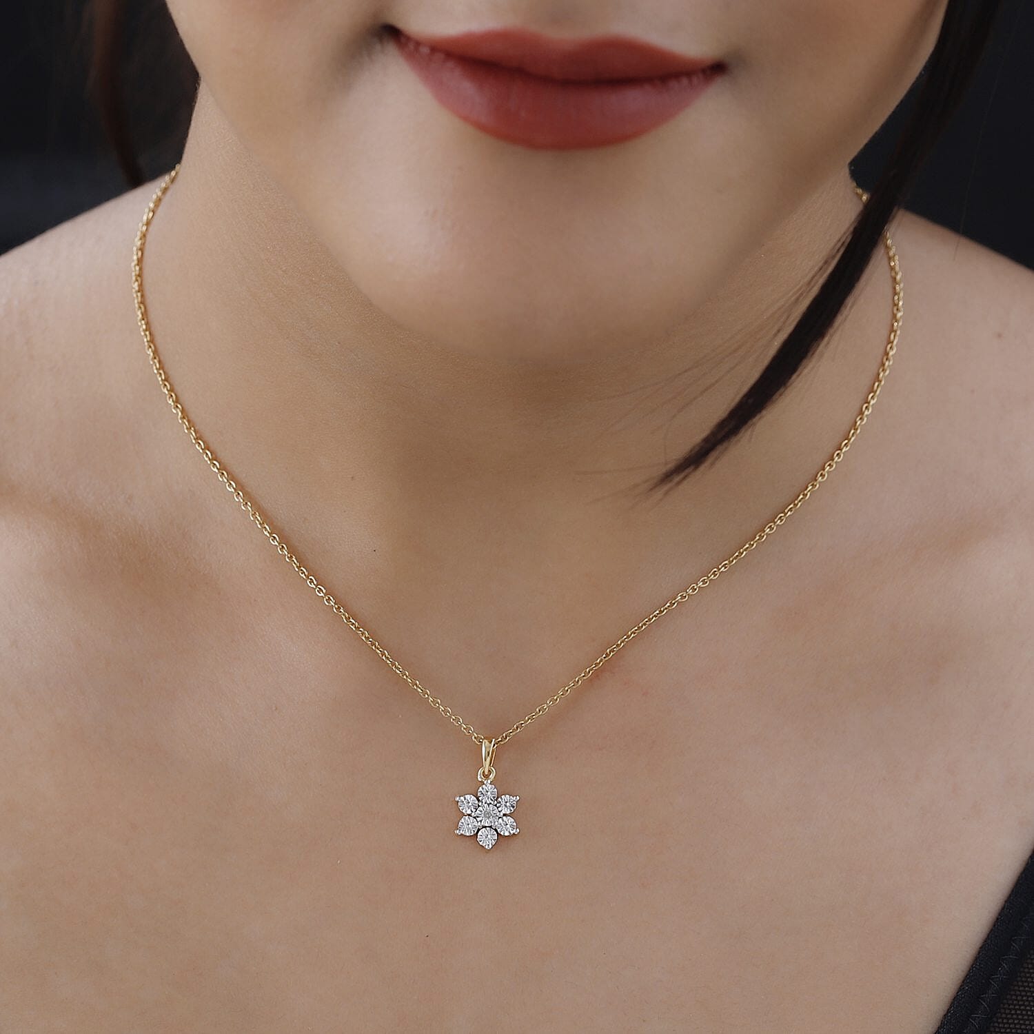 Diamond Floral Pendant in 18K Vermeil Yellow Gold Plated Sterling Silver