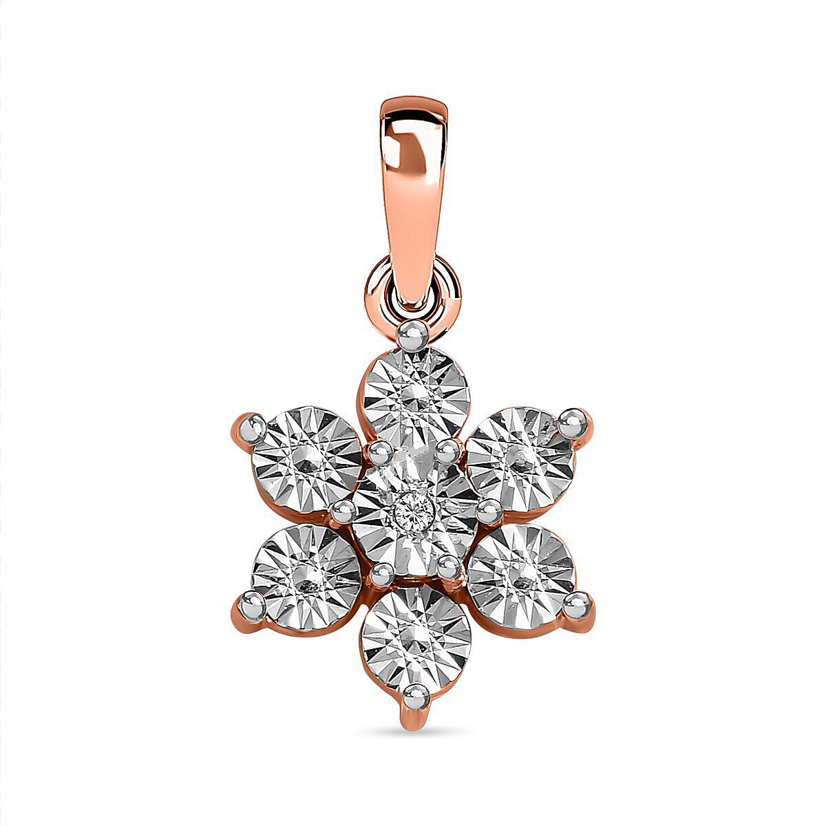 Diamond Floral Pendant in 18K Vermeil Rose Gold Plated Sterling Silver