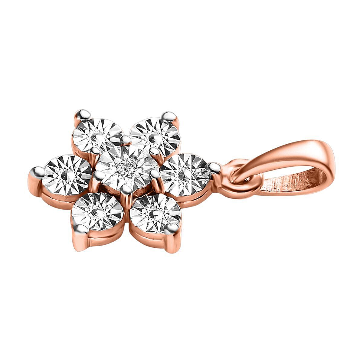 Diamond Floral Pendant in 18K Vermeil Rose Gold Plated Sterling Silver