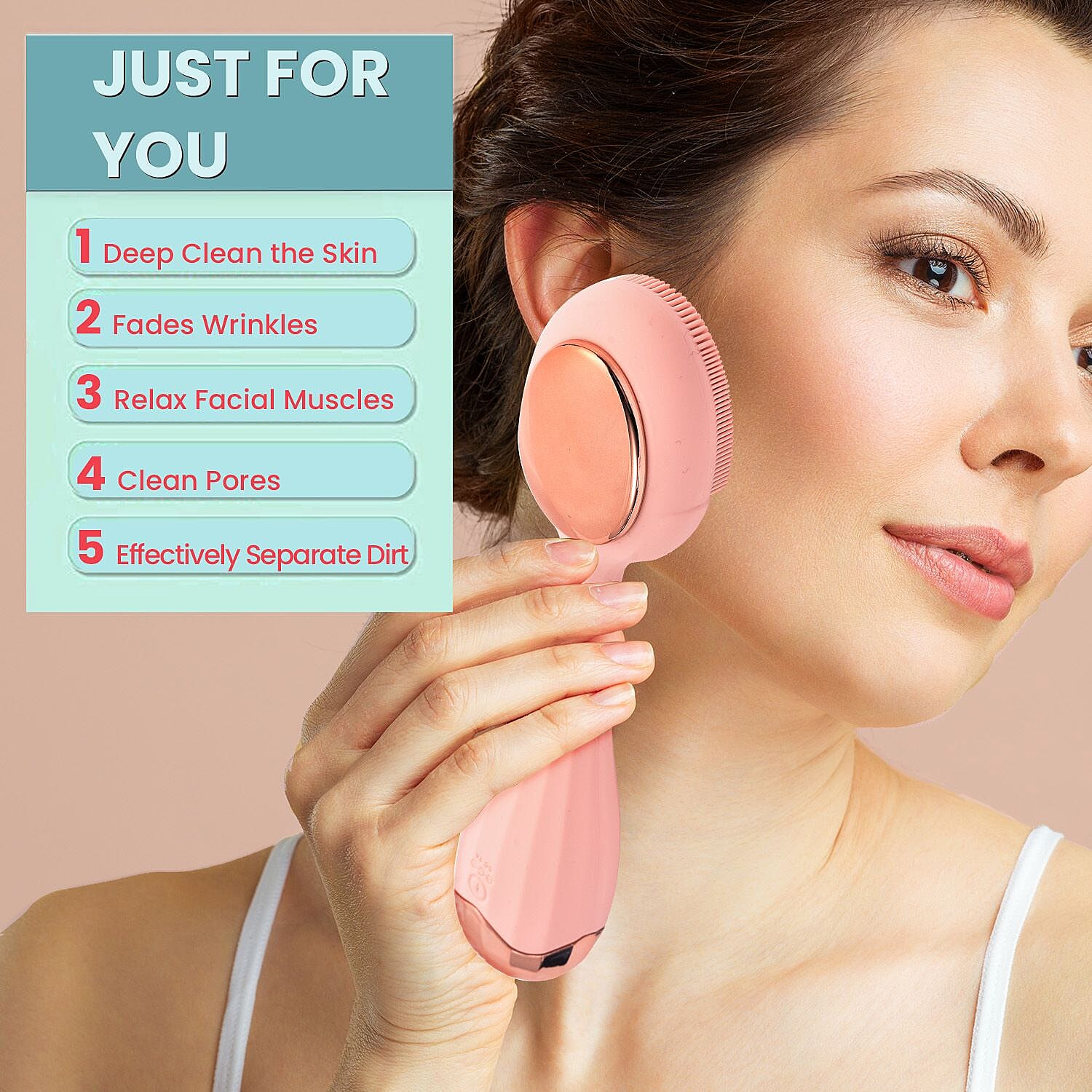 Waterproof Electric Silicone Facial Cleansing Massager with 4 Speeds - Pink (USB Charger)