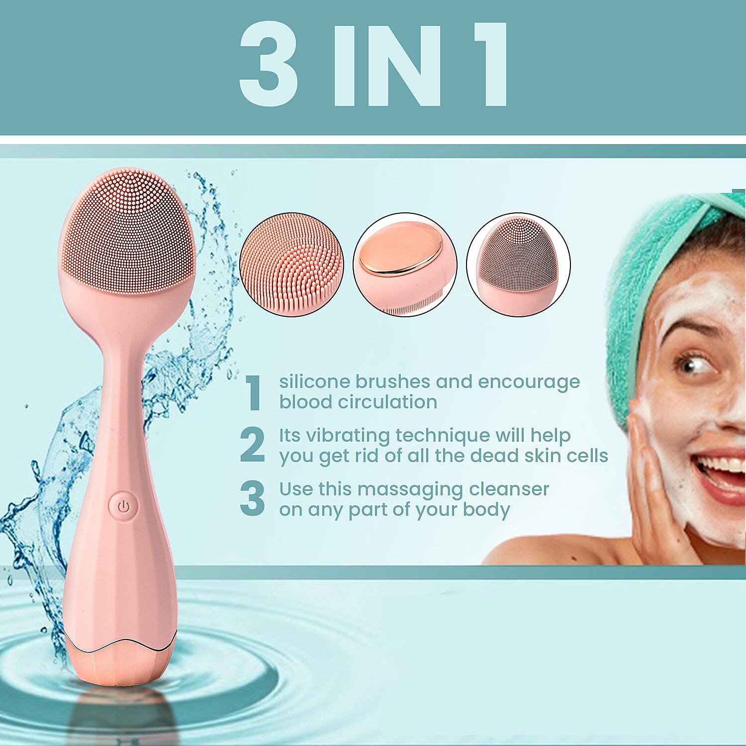 Waterproof Electric Silicone Facial Cleansing Massager with 4 Speeds - Pink (USB Charger)